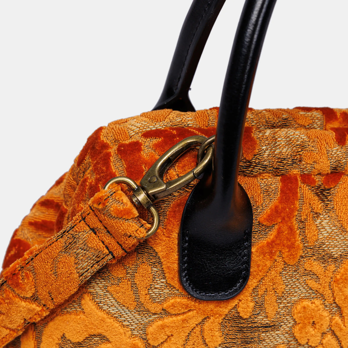 Burnout Velvet Orange Carpet Satchel carpet bag MCW Handmade of America buckle