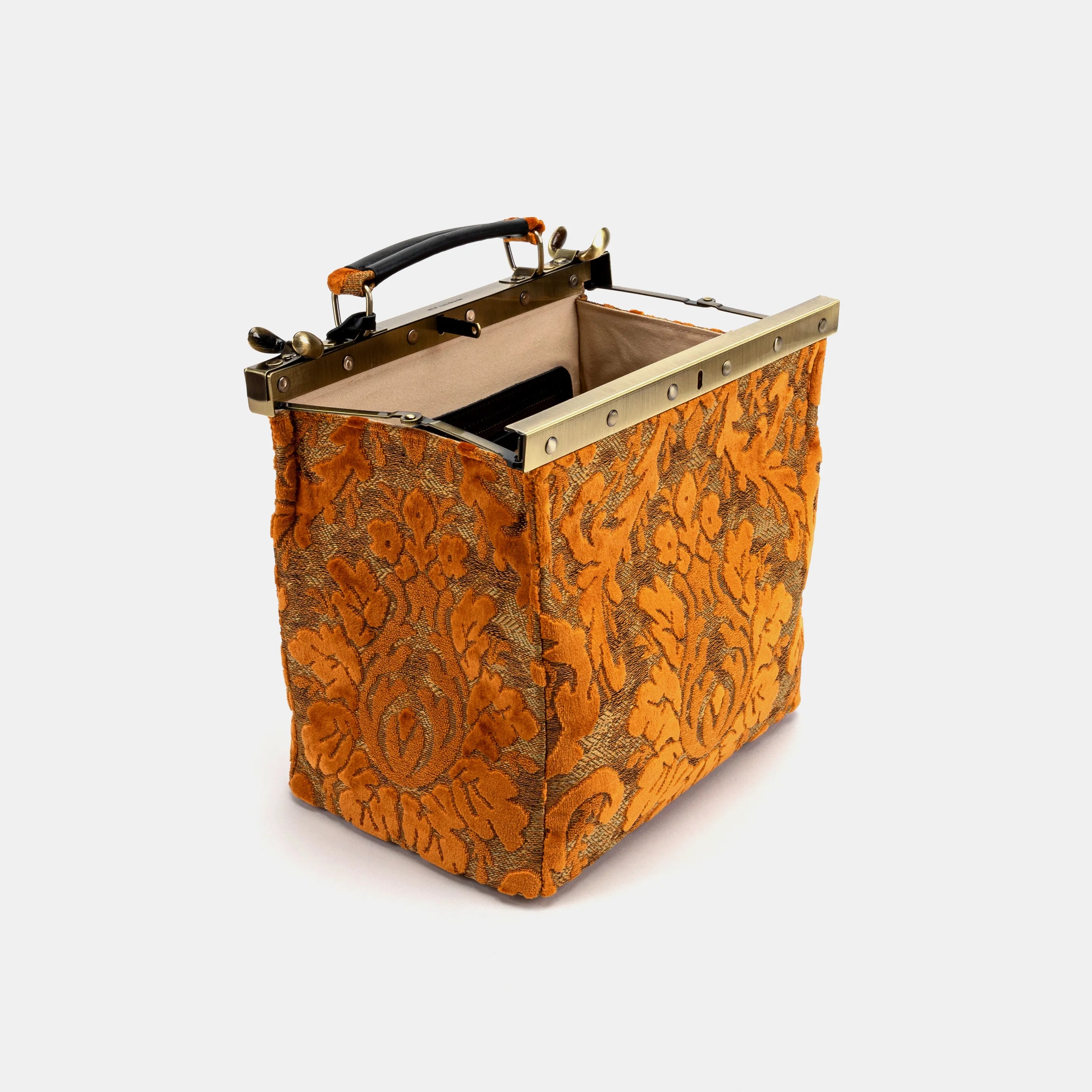 Burnout Velvet Orange Vivienne Carpet Purse Gladstone Bag of America open and stand