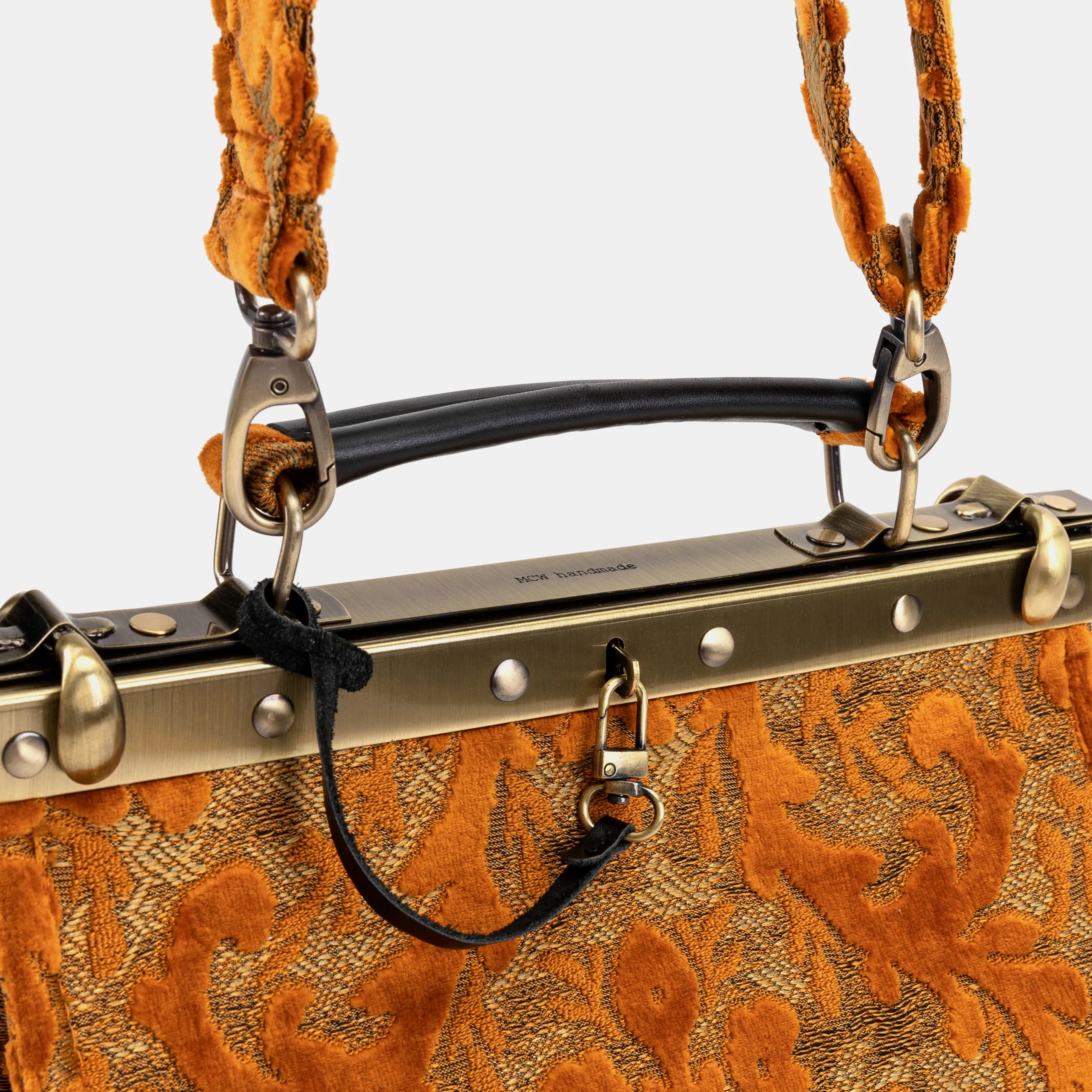 Burnout Velvet Orange Cecile Carpet Purse Gladstone Bag of America handle