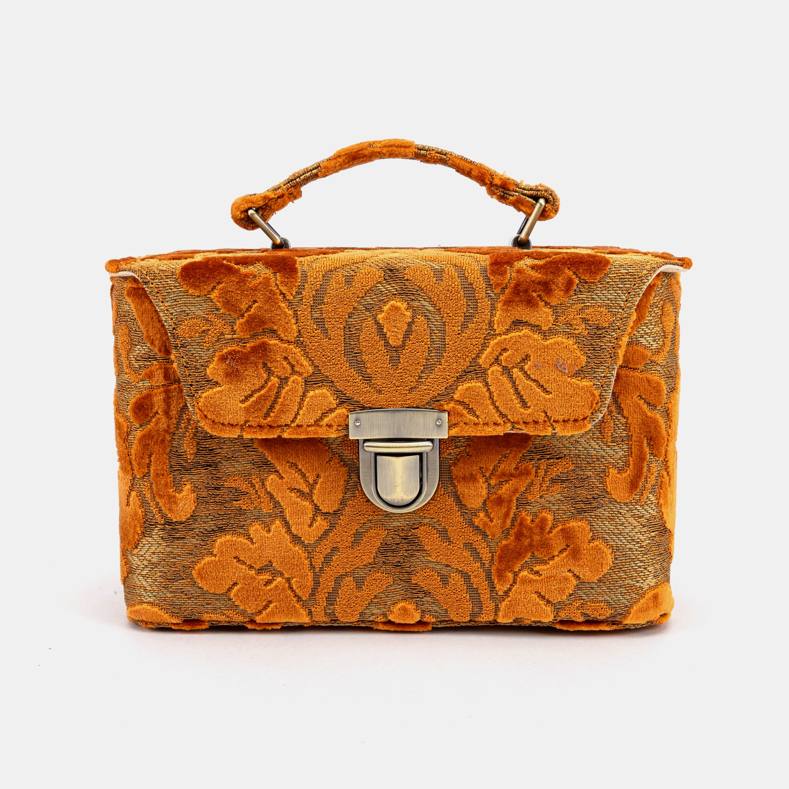 Burnout Velvet Orange Clara Medium Train Case Purse of America front