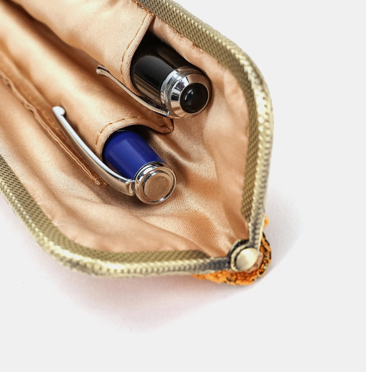 Burnout velvet Orange Duo Pen Case Carpetbag of America detail