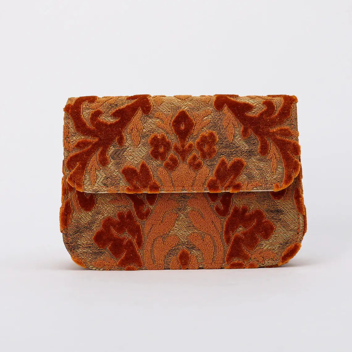 Burnout Velvet Orange Flap Crossbody Bag carpet bag of America overview