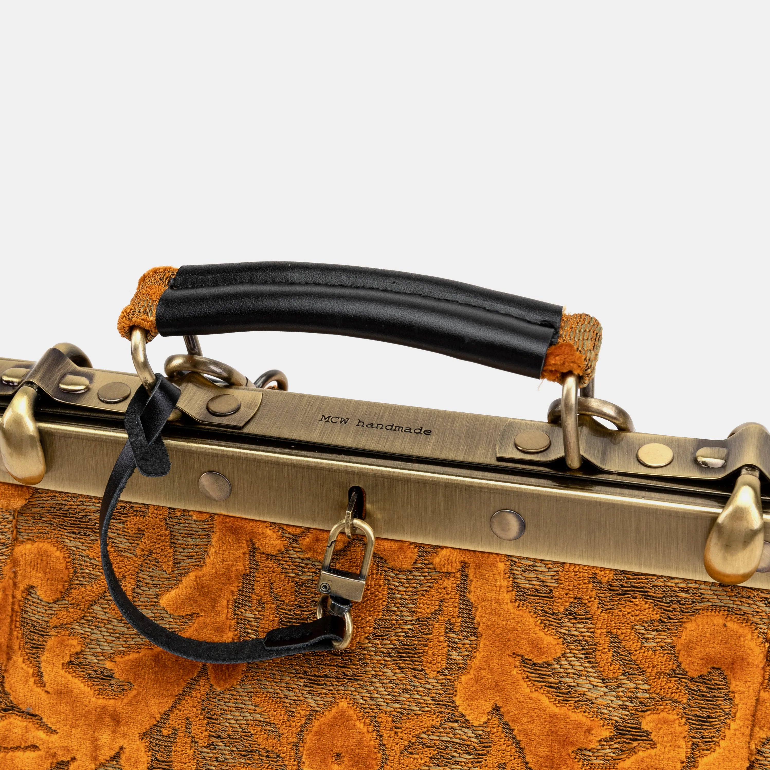 Burnout Velvet Orange Helena Carpet Gladstone Backpack of America handle