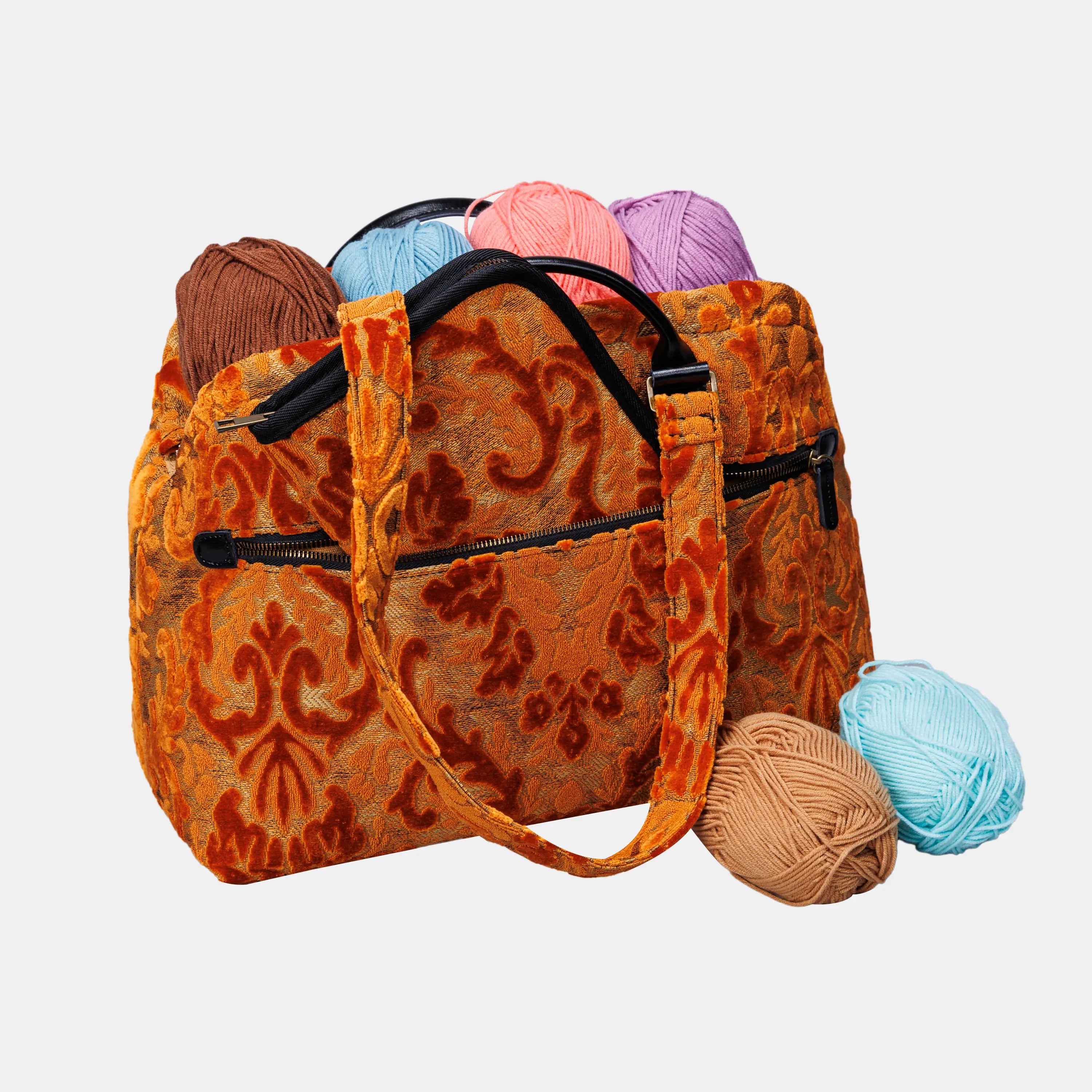 Burnout Velvet Orange Knitting Project Bag of America-with needle case