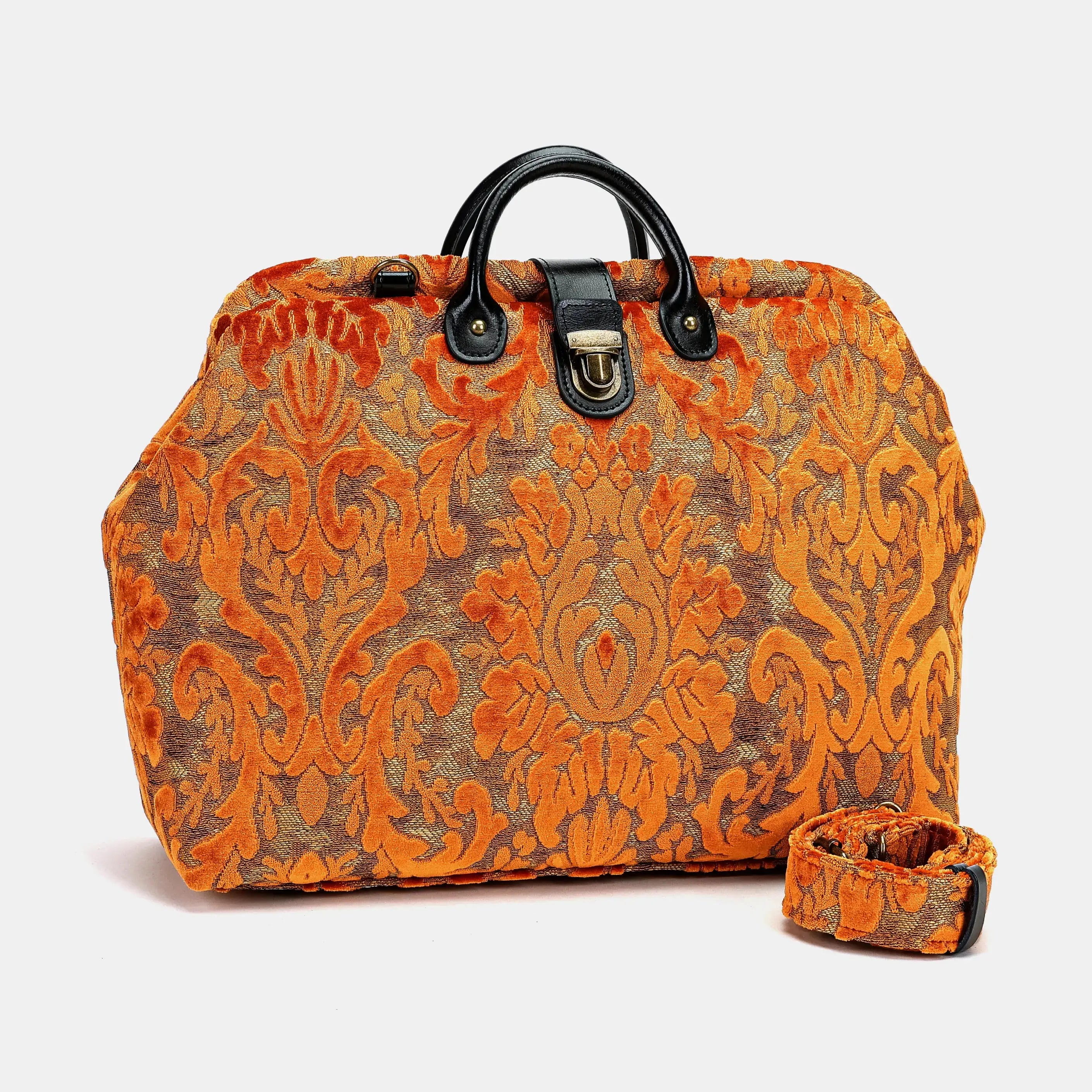 Burnout Velvet Orange Laptop Work Bag of America with a shoulder strap