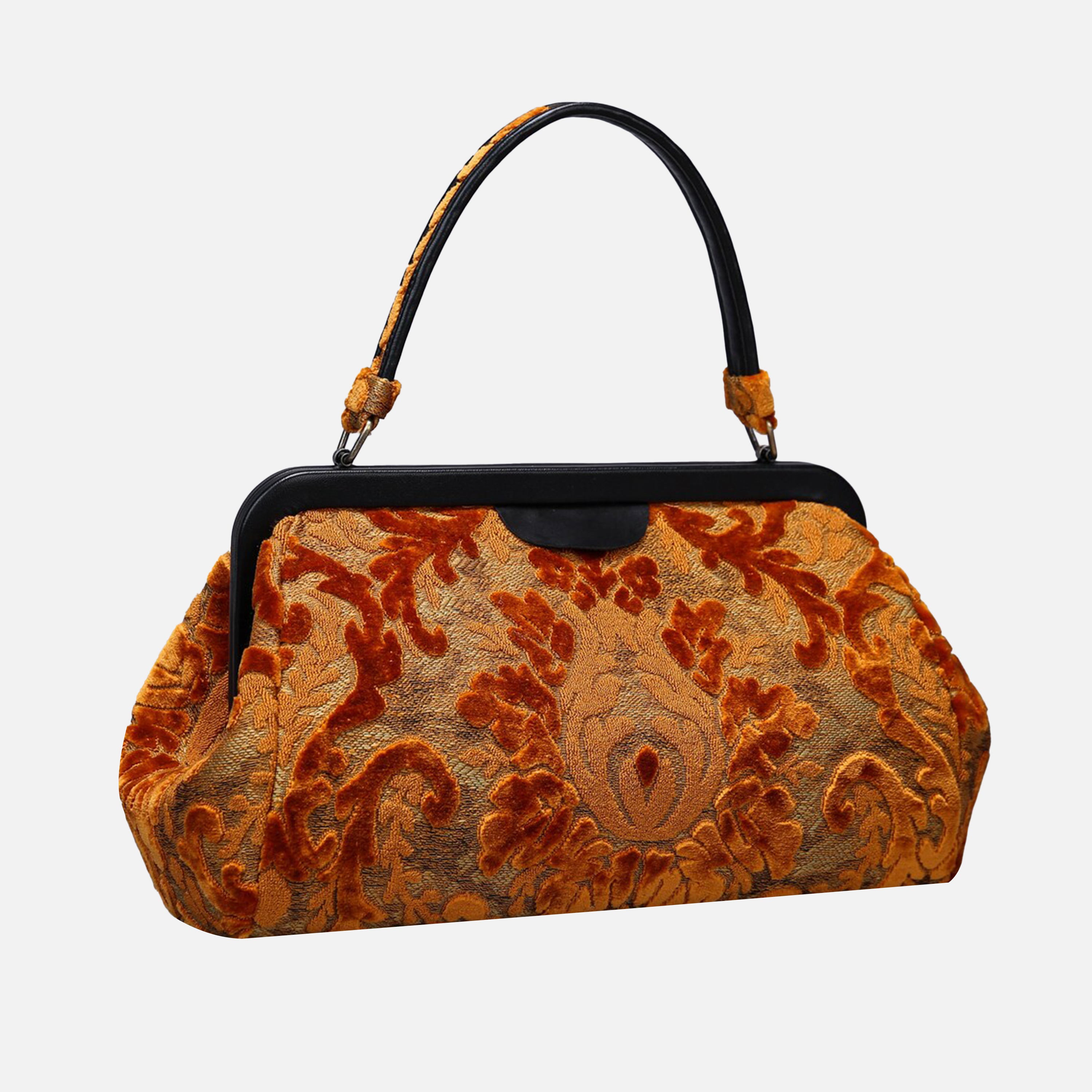 Burnout Velvet Orange Top Handle Purse carpet bag of America front