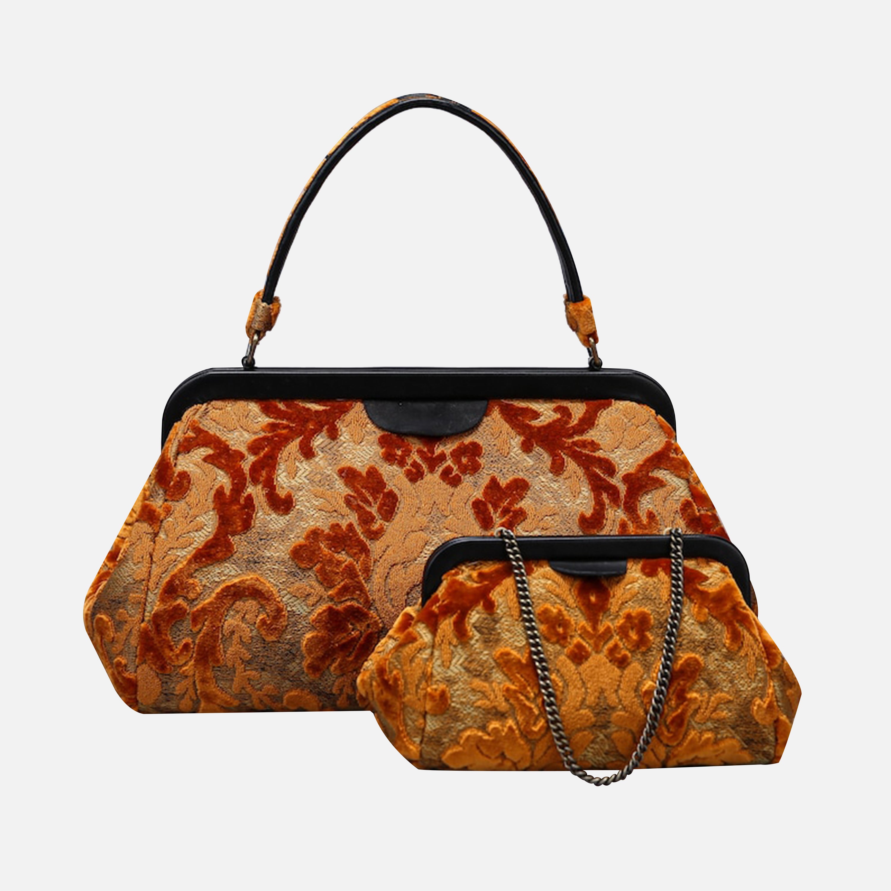 Burnout Velvet Orange Top Handle Purse carpet bag of America different size