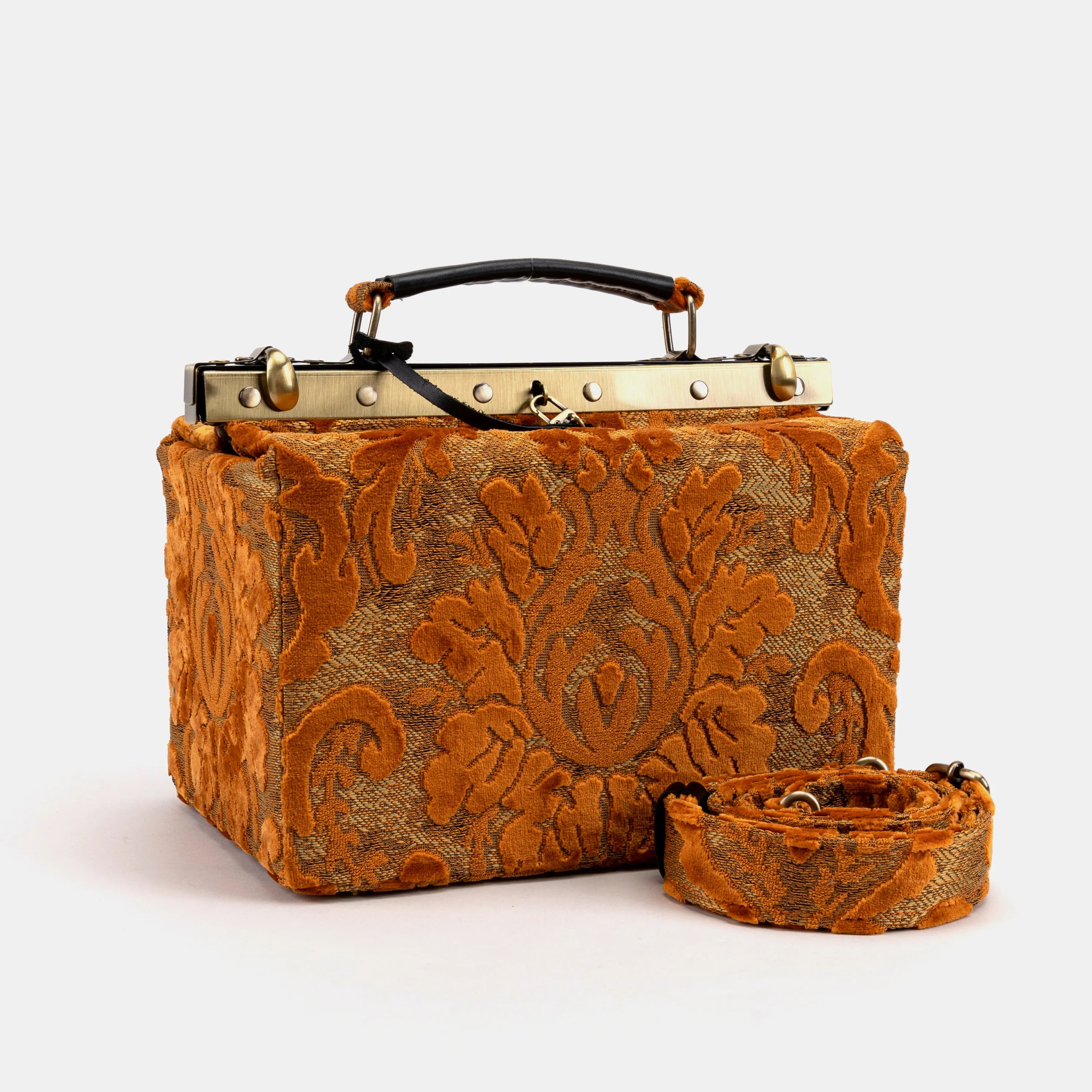 Burnout Velvet Orange Vivienne Carpet Purse Gladstone Bag America with shoulder strap