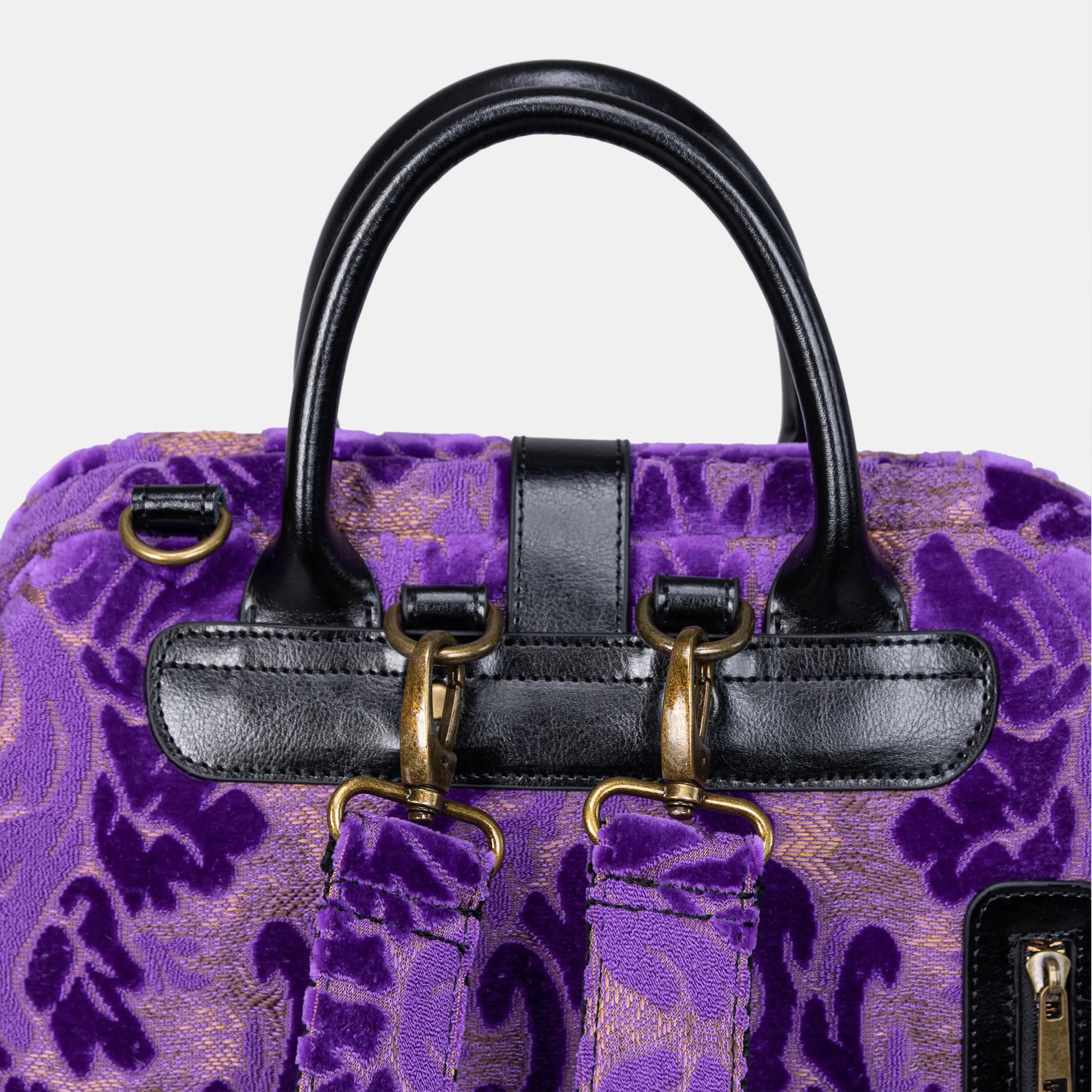 Burnout Velvet Purple Carpet Laptop Backpack Carpetbag of America details