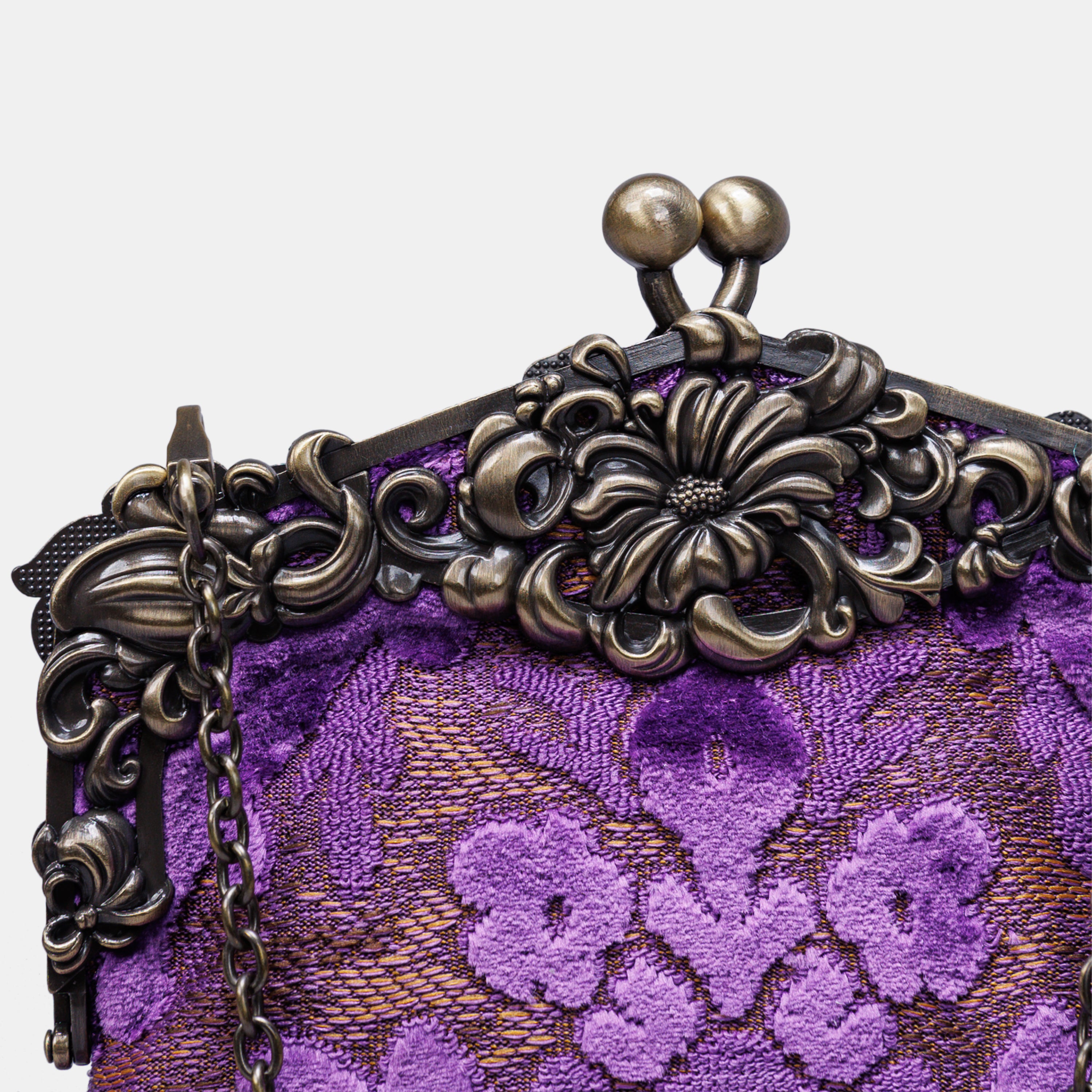 Burnout Velvet Purple Chatelaine Purse Large carpet bag of America detail