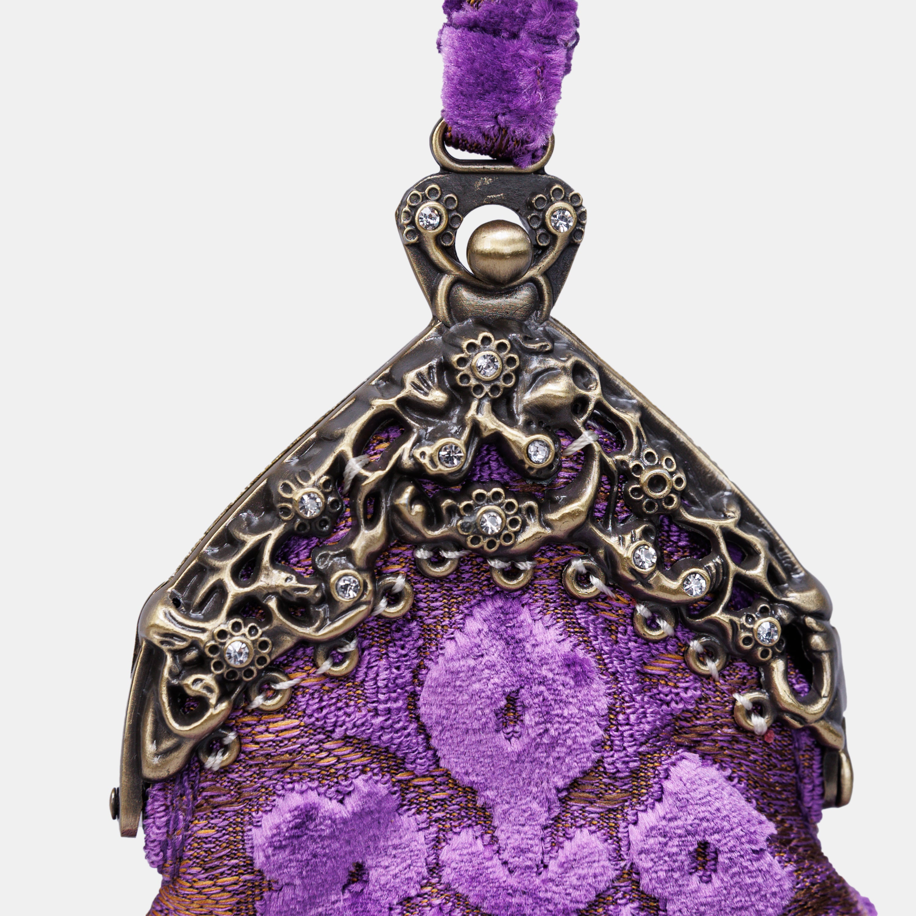 Burnout Velvet Purple Chatelaine Purse Wristlet Bag carpet bag of America details