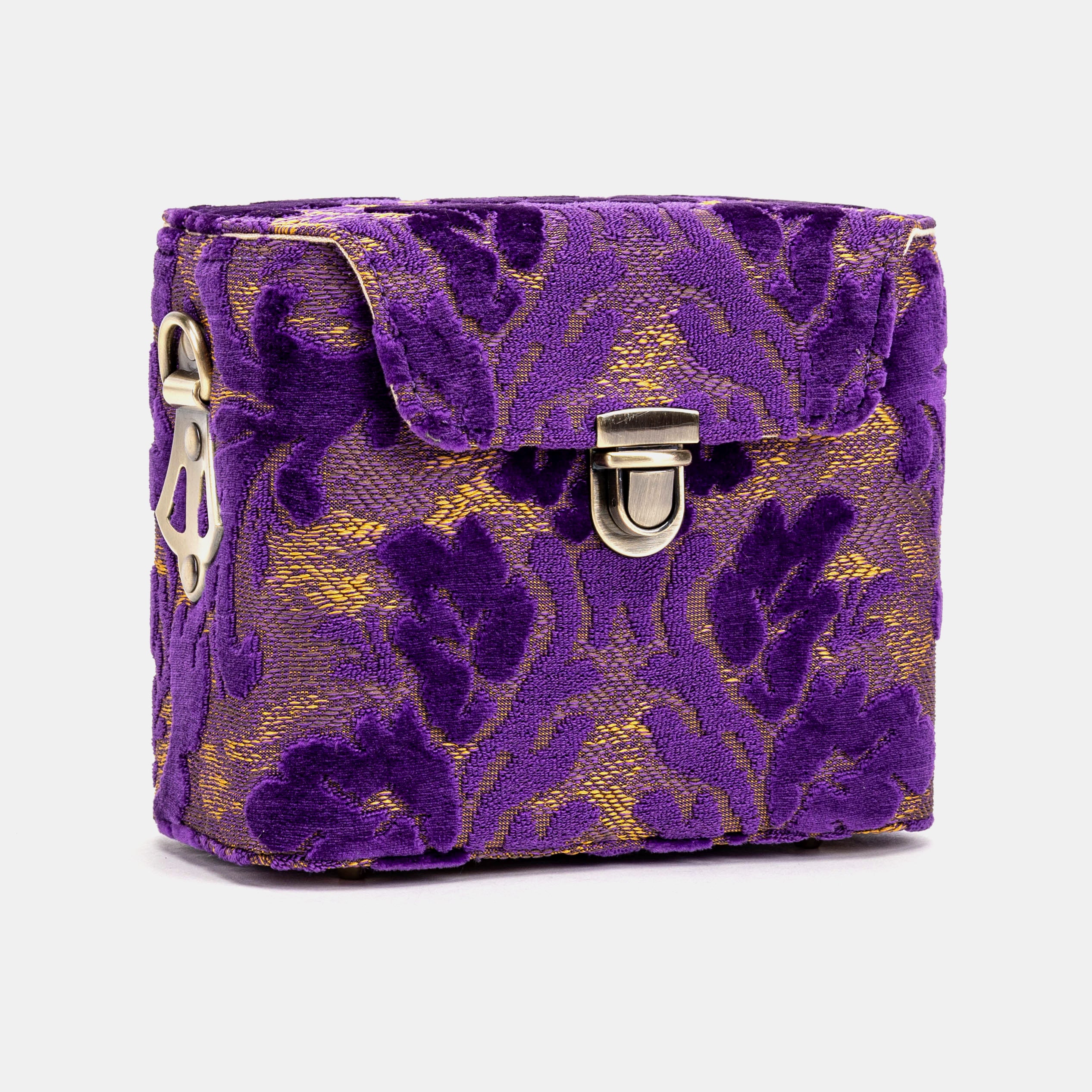 Burnout Velvet Purple Emma Small Train Case Crossbody of America front side