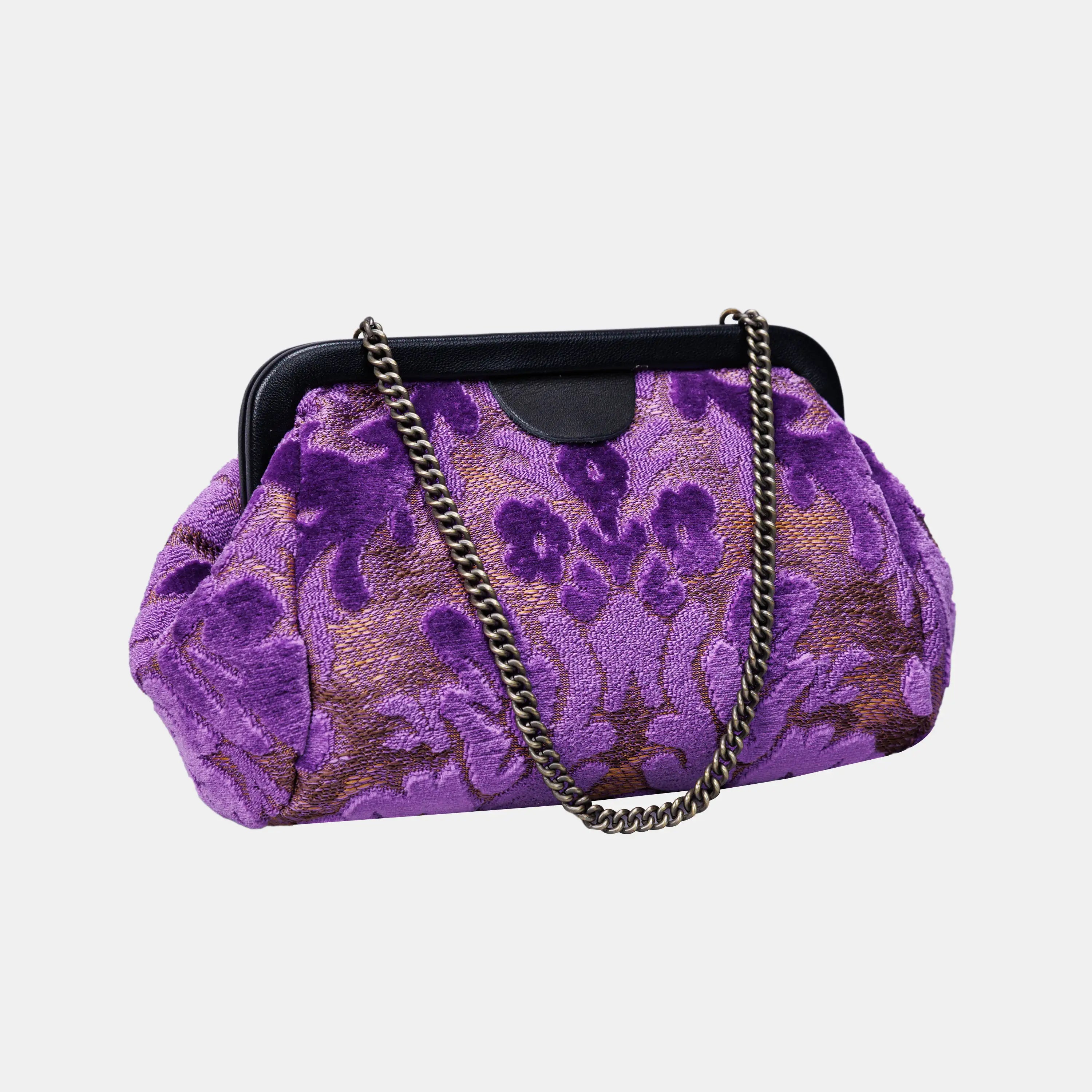 Burnout Velvet Purple Evening Bag Clutch carpet bag of America front