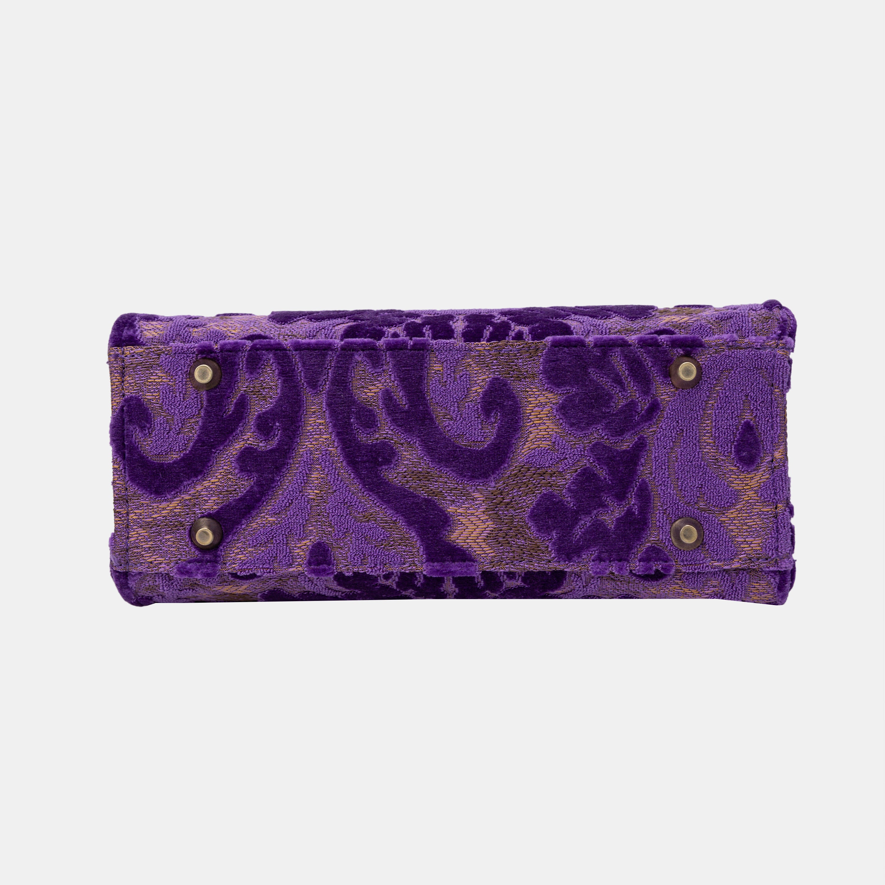 Burnout Velvet Purple Flap Satchel Carpetbag of America bottom