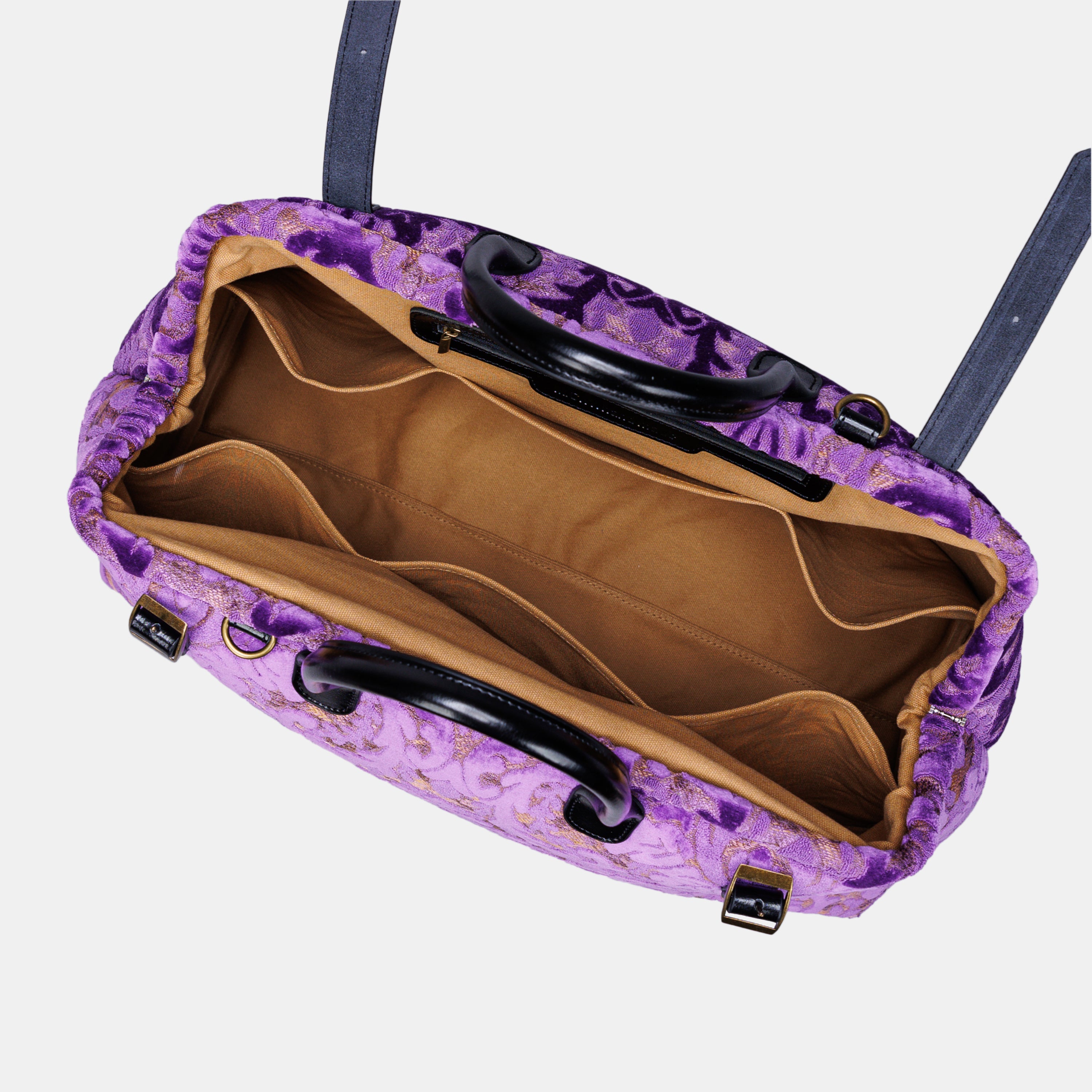 Burnout Velvet Purple Large Carpetbag of America inside
