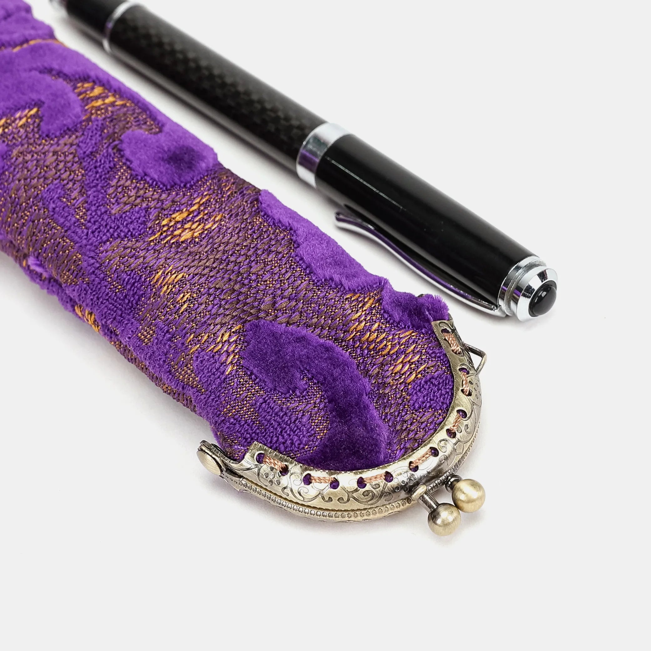 Burnout Velvet Purple Solo Pen Case Carpetbag of America metal frame