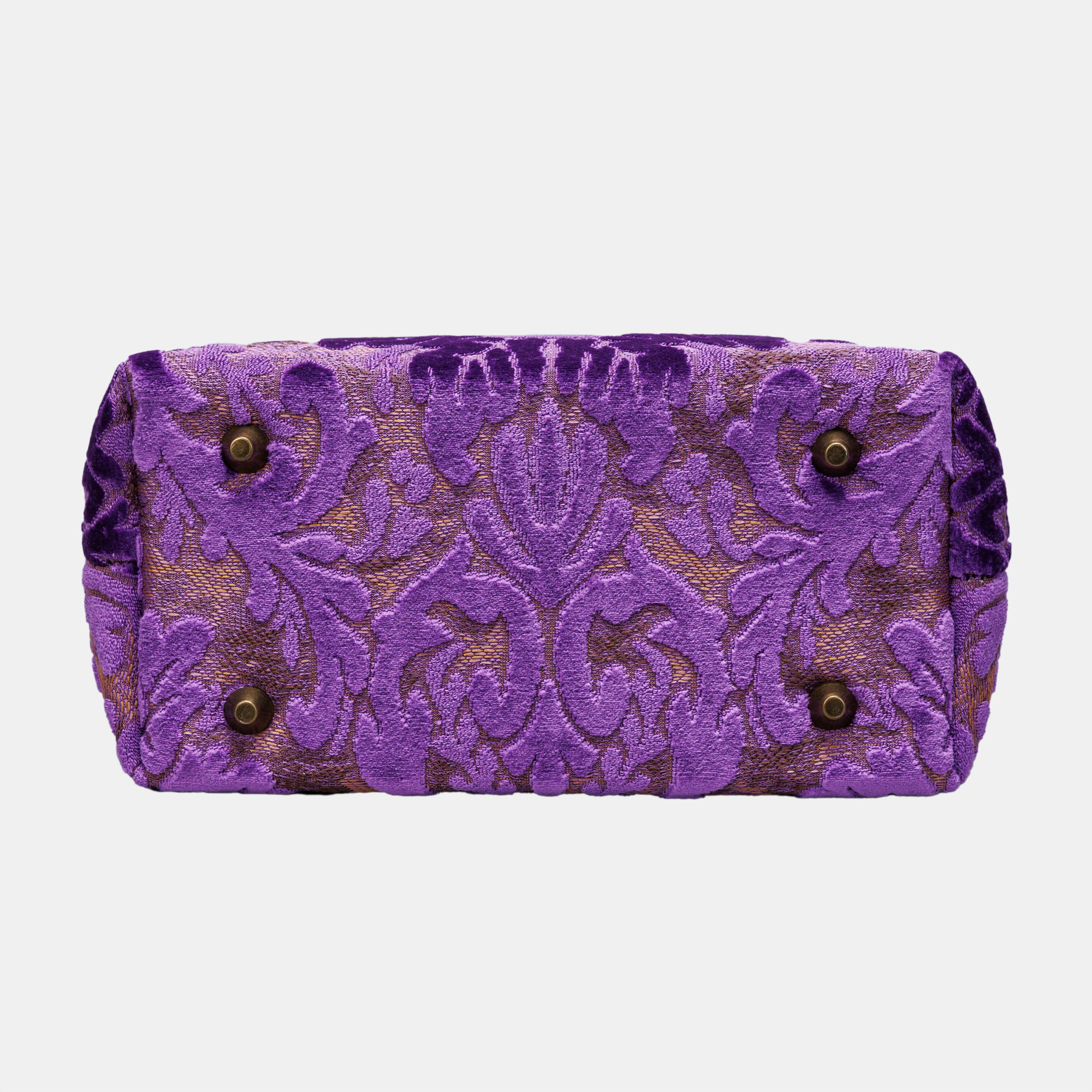 Burnout Velvet Purple Tuck Lock Carpet Satchel carpet bag MCW Handmade of America bottom