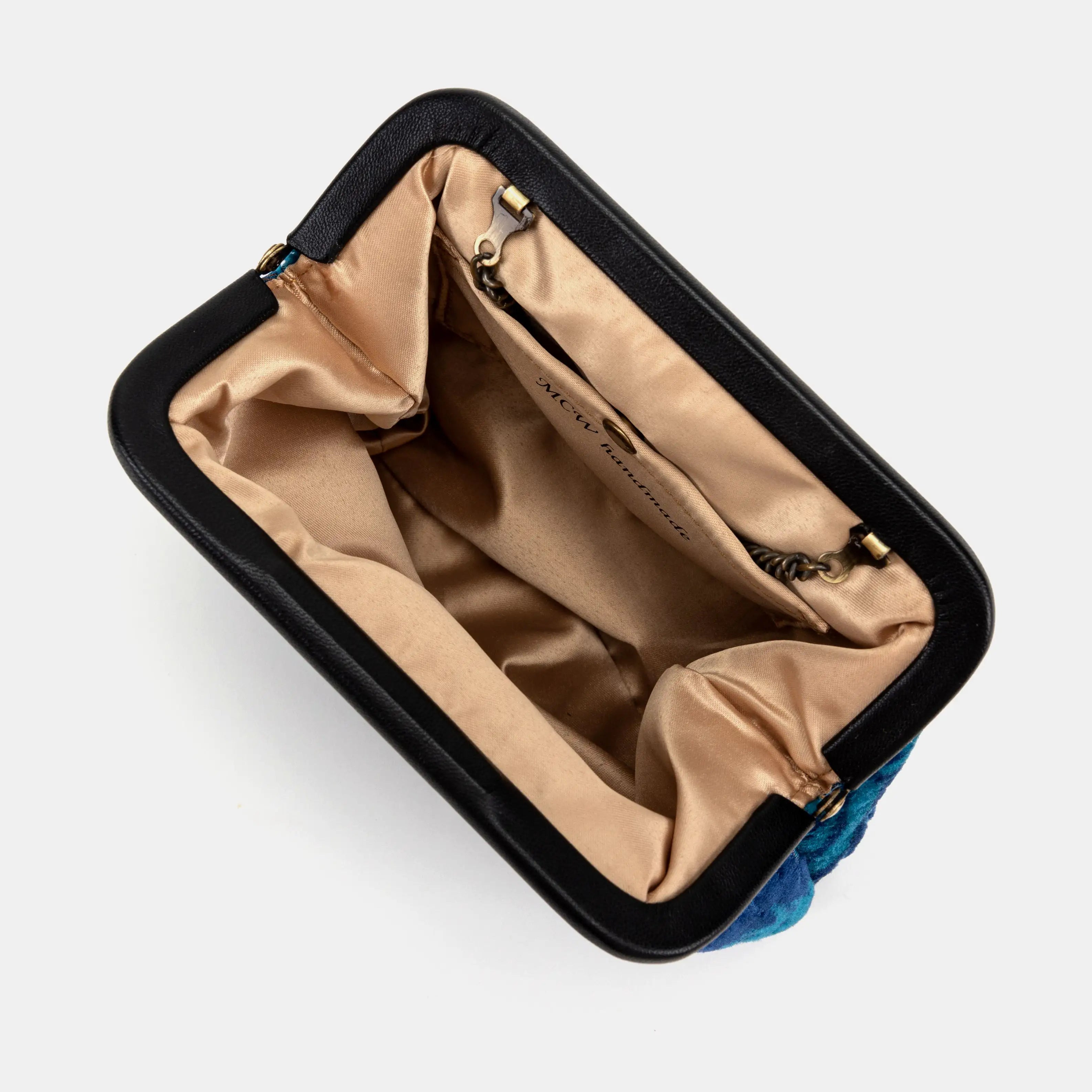 Burnout Velvet Revival Aqua Alma Clutch open