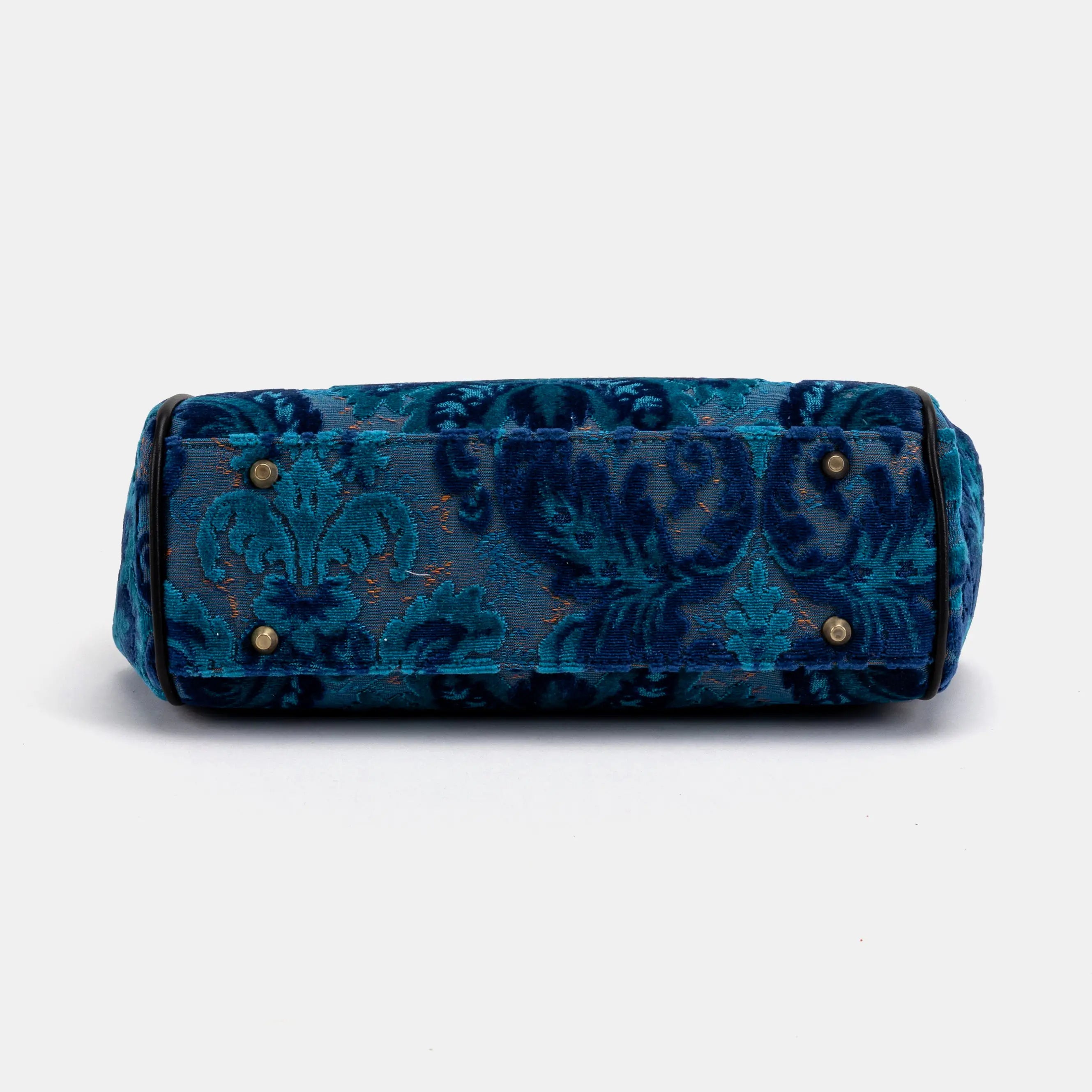 Burnout Velvet Revival Aqua Alma Shoulder Bag Carpet Bag of America bottom