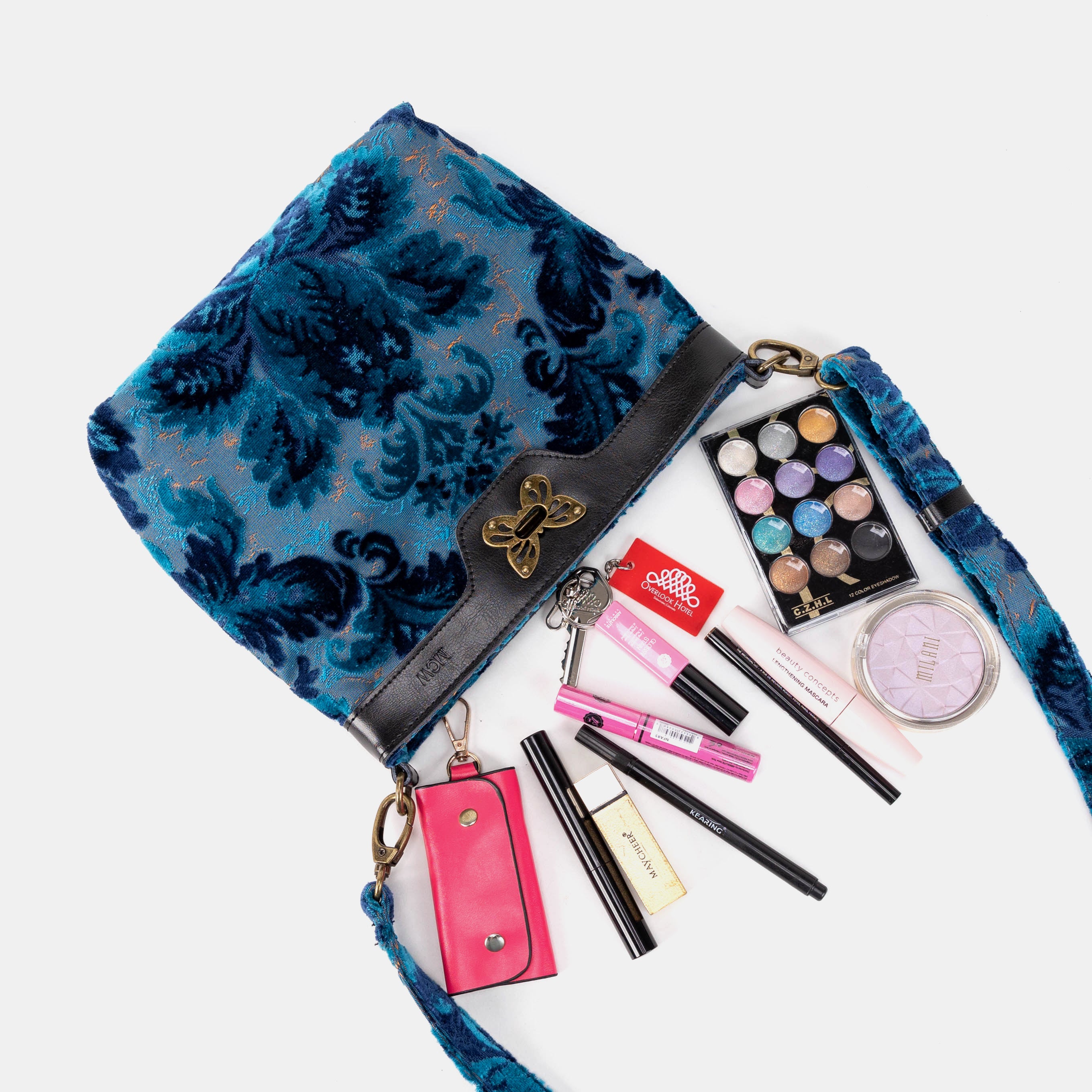 Burnout Velvet Revival Aqua Butterfly Crossbody Bag of America capacity