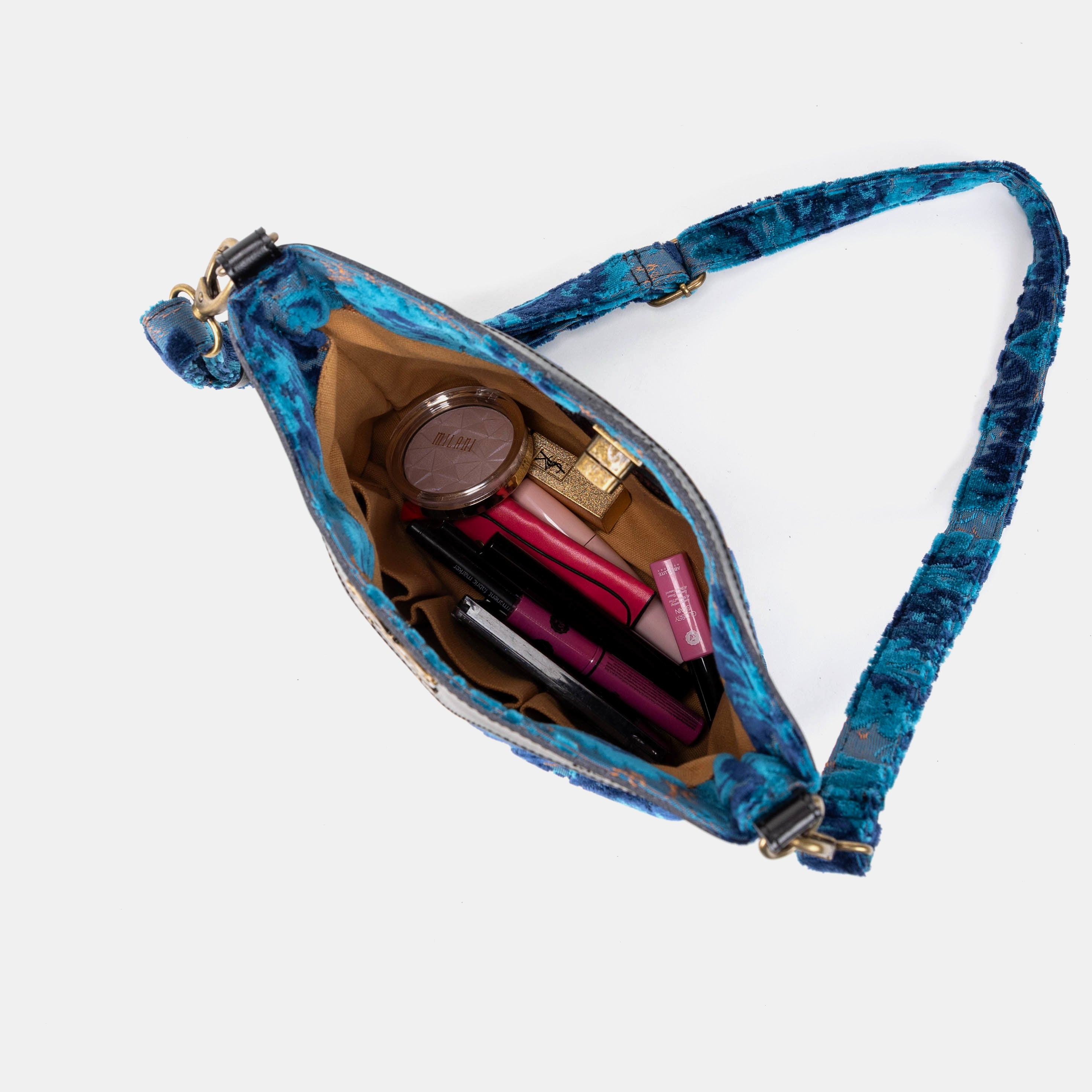 Burnout Velvet Revival Aqua Butterfly Crossbody Bag of America in use