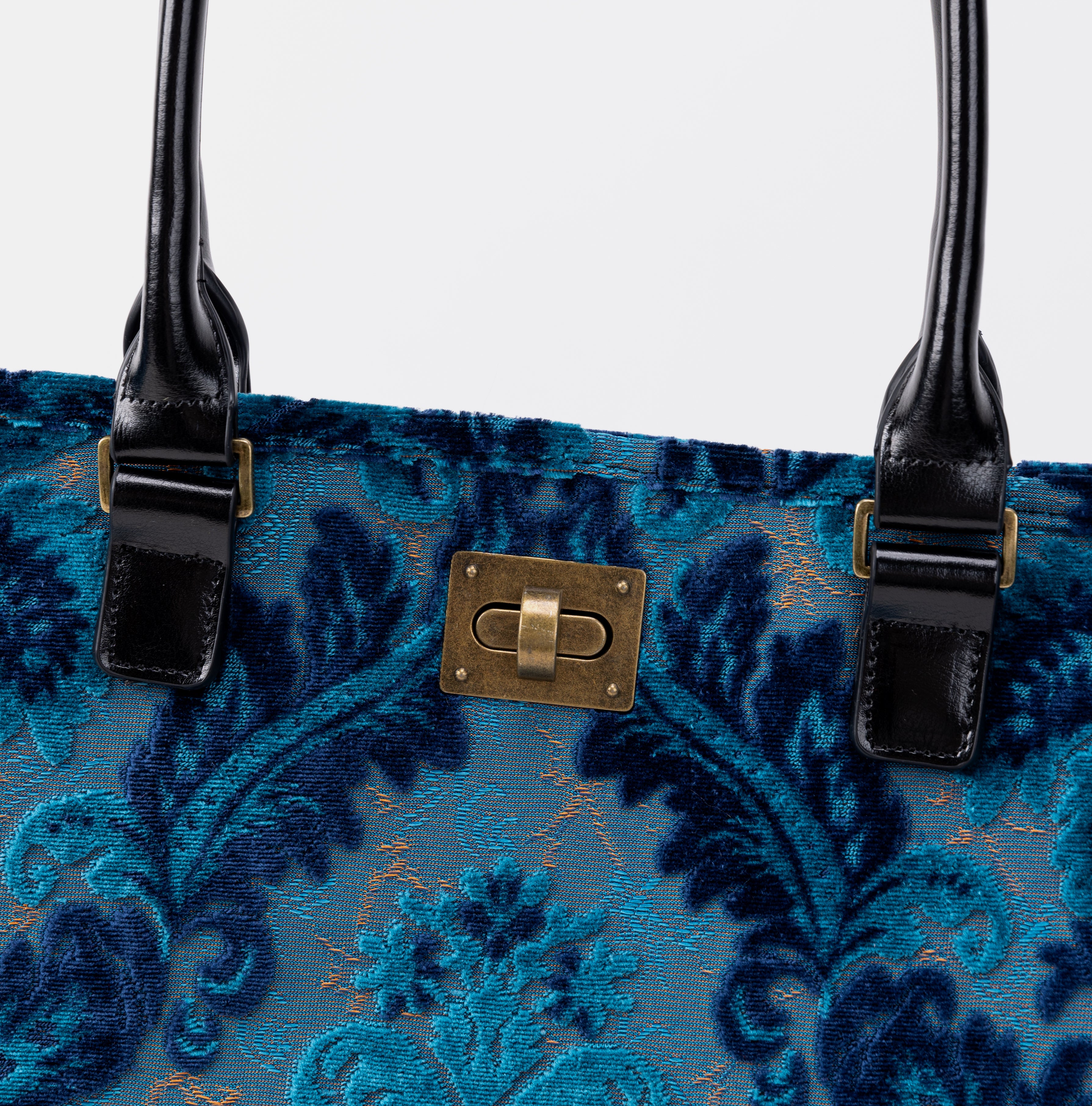 Burnout Velvet Revival Aqua Carpet Tote Shopper of America detail