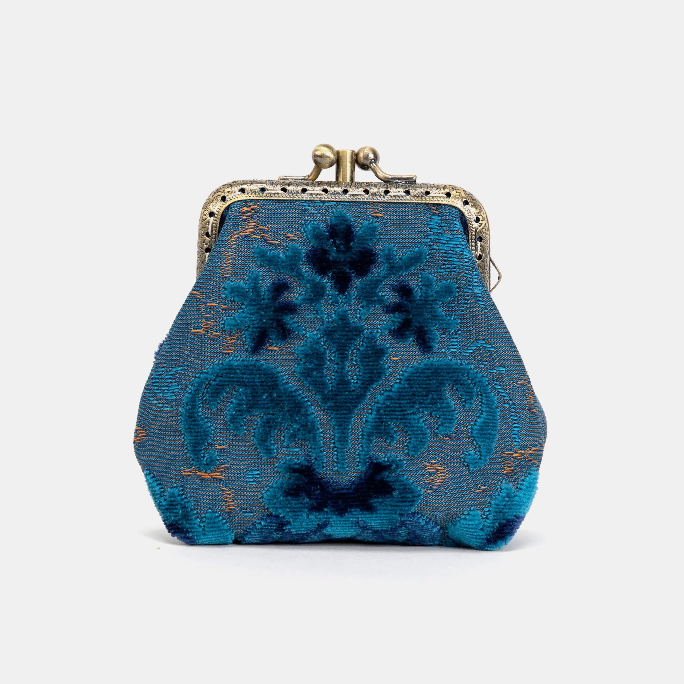 Burnout Velvet Revival Aqua Double Kiss Clasp Coin Purse of America front-1