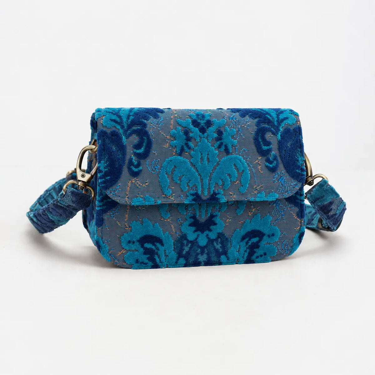 Burnout Velvet Revival Aqua Flap Crossbody Bag of America main