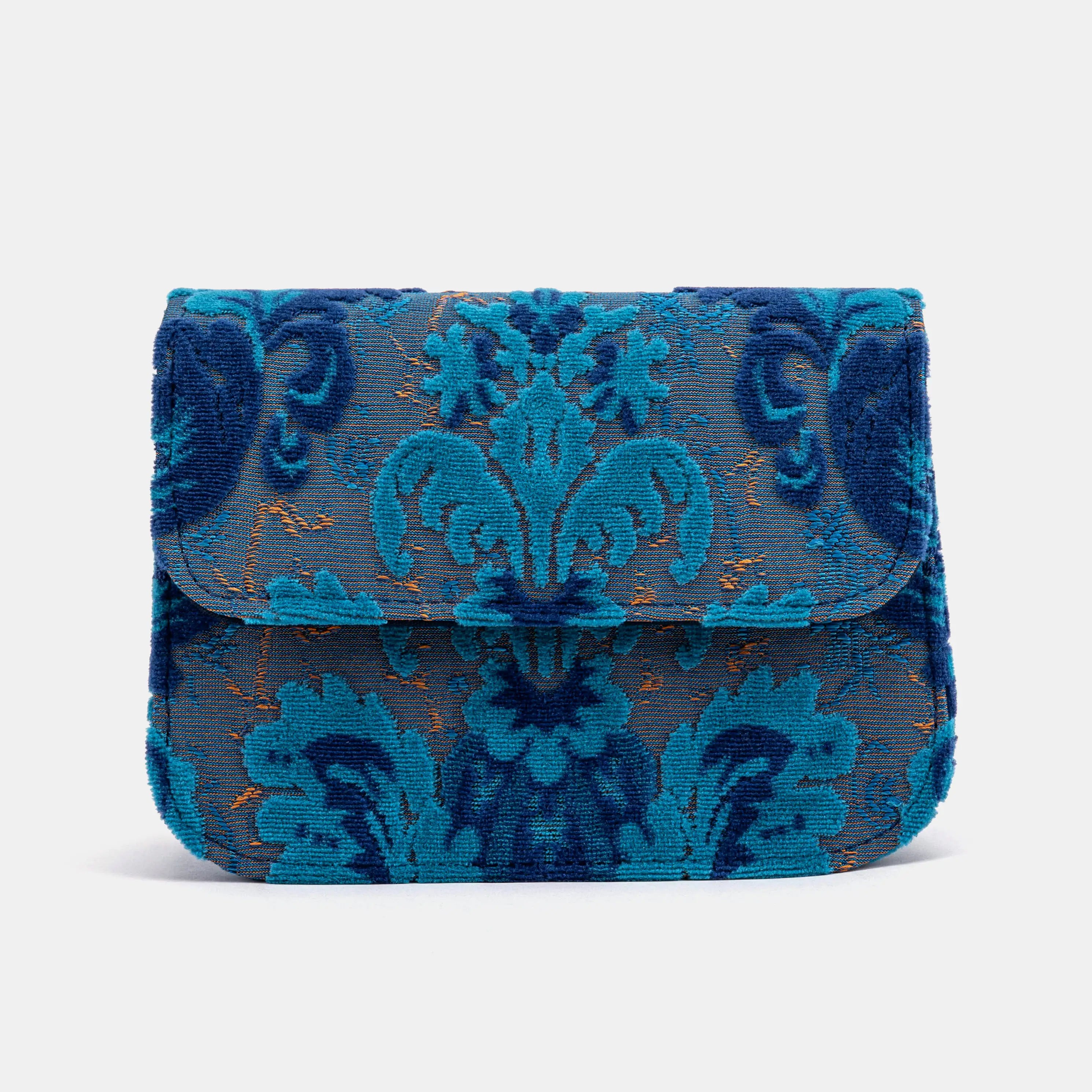 Burnout Velvet Revival Aqua Flap Crossbody Bag of America front without shoulder strap