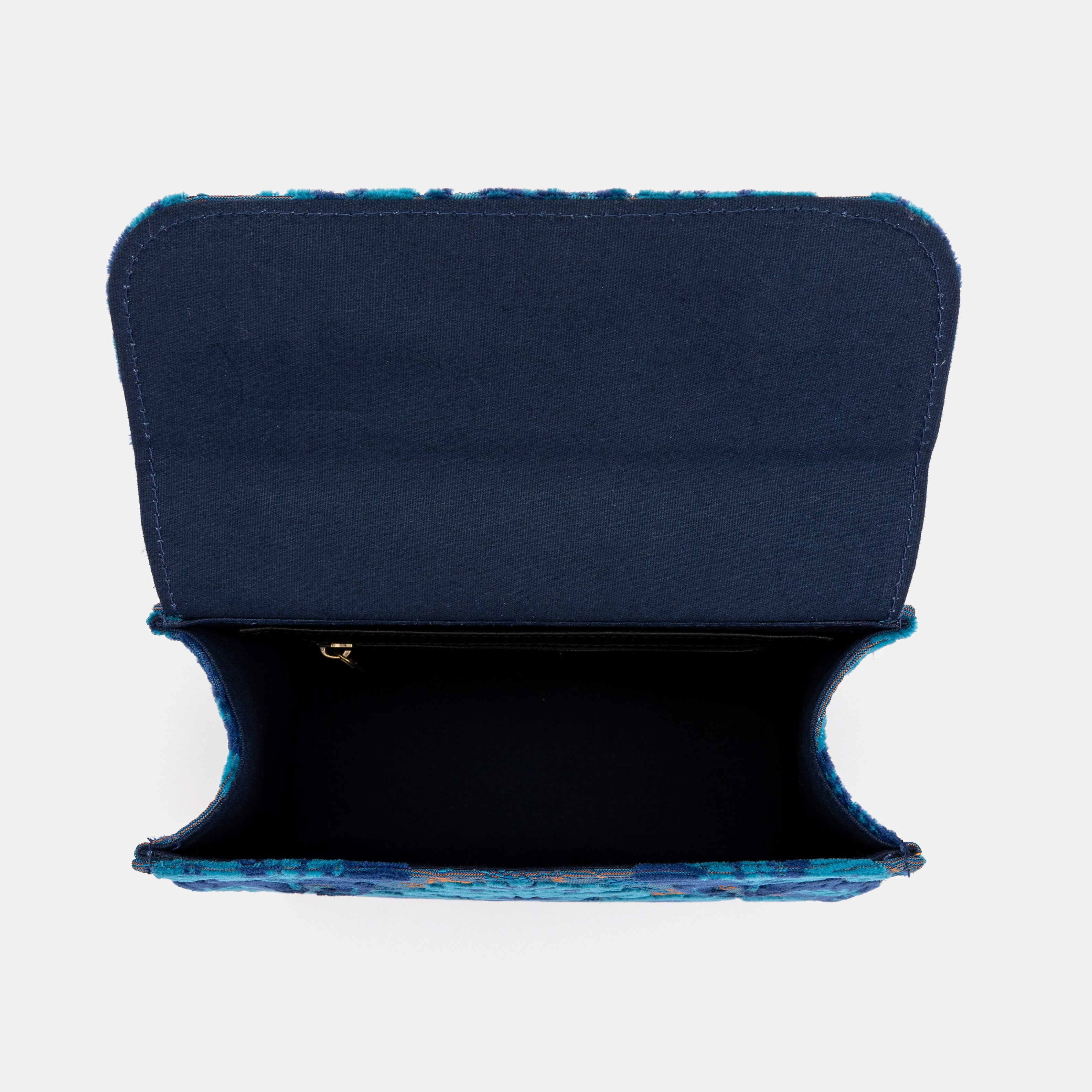 Burnout Velvet Revival Aqua Flap Satchel Carpetbag of America inside