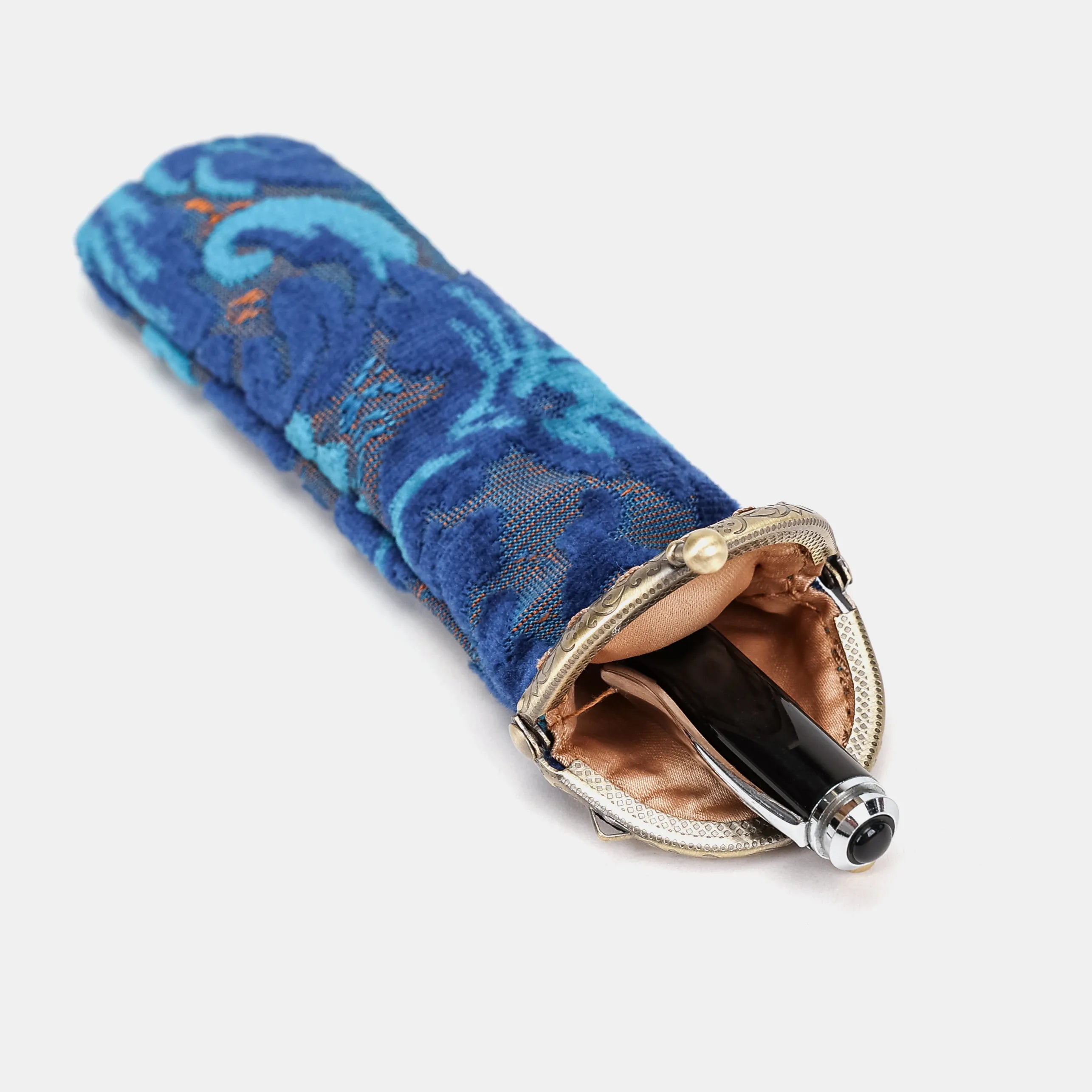 Burnout Velvet Revival Aqua Solo Pen Case Carpetbag of America in use