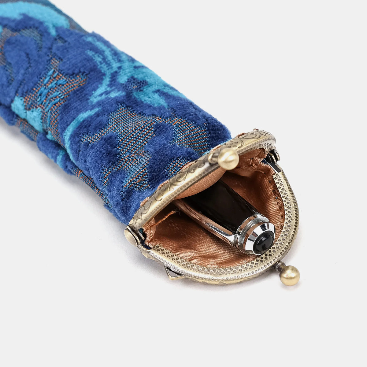 Burnout Velvet Revival Aqua Solo Pen Case Carpetbag of America open