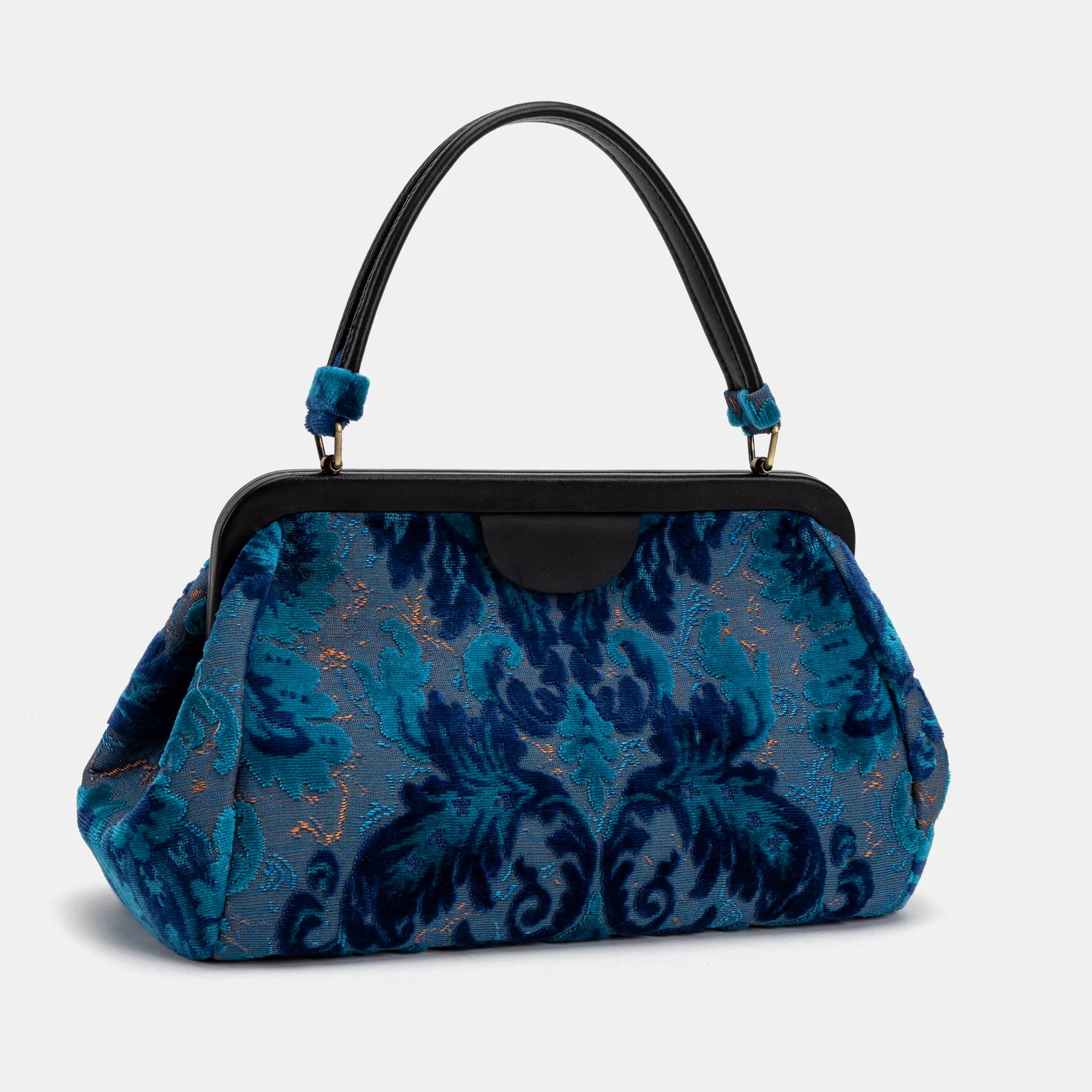 Burnout Velvet Revival Aqua Top Handle Purse carpet bag of America front
