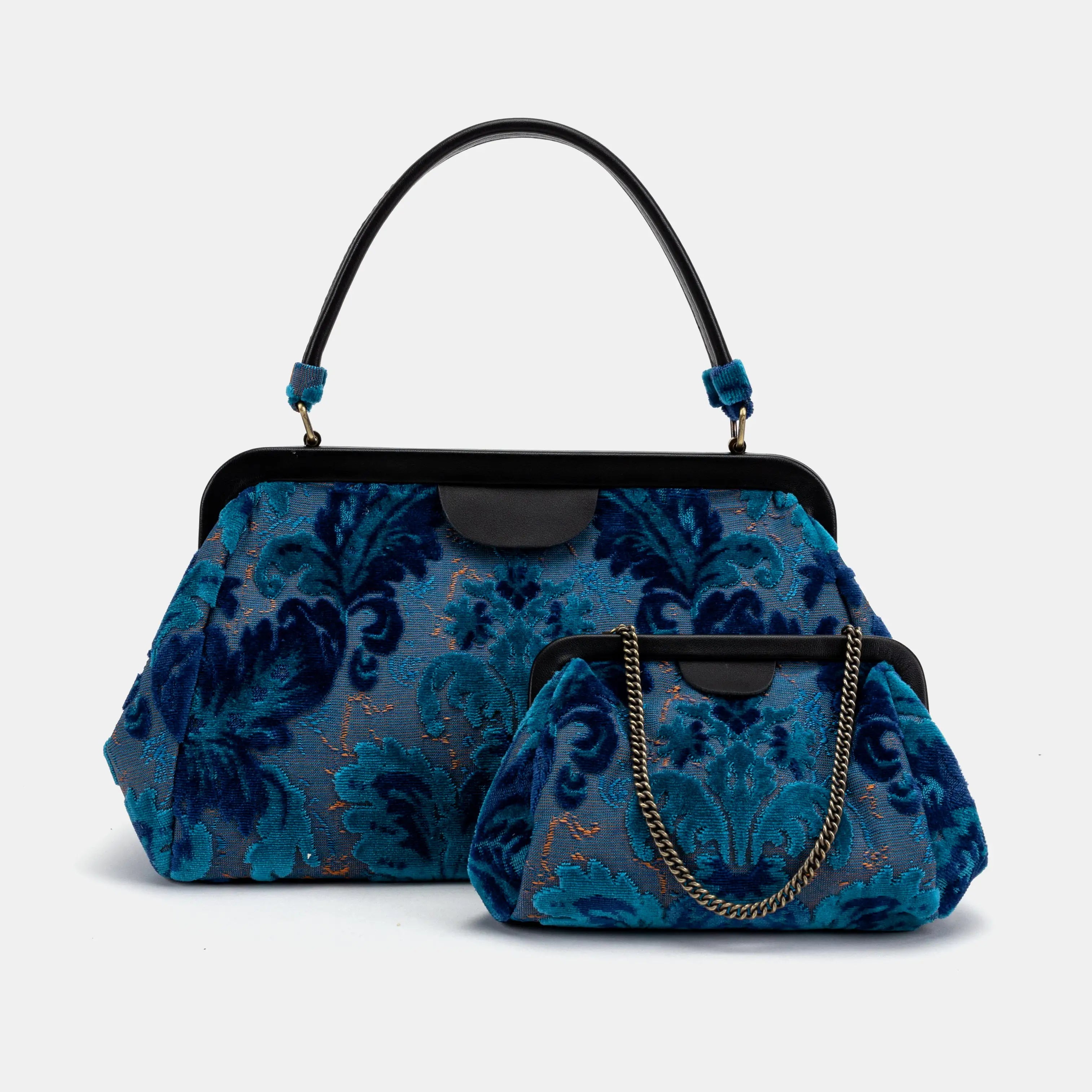 Burnout Velvet Revival Aqua Top Handle Purse carpet bag of America different size