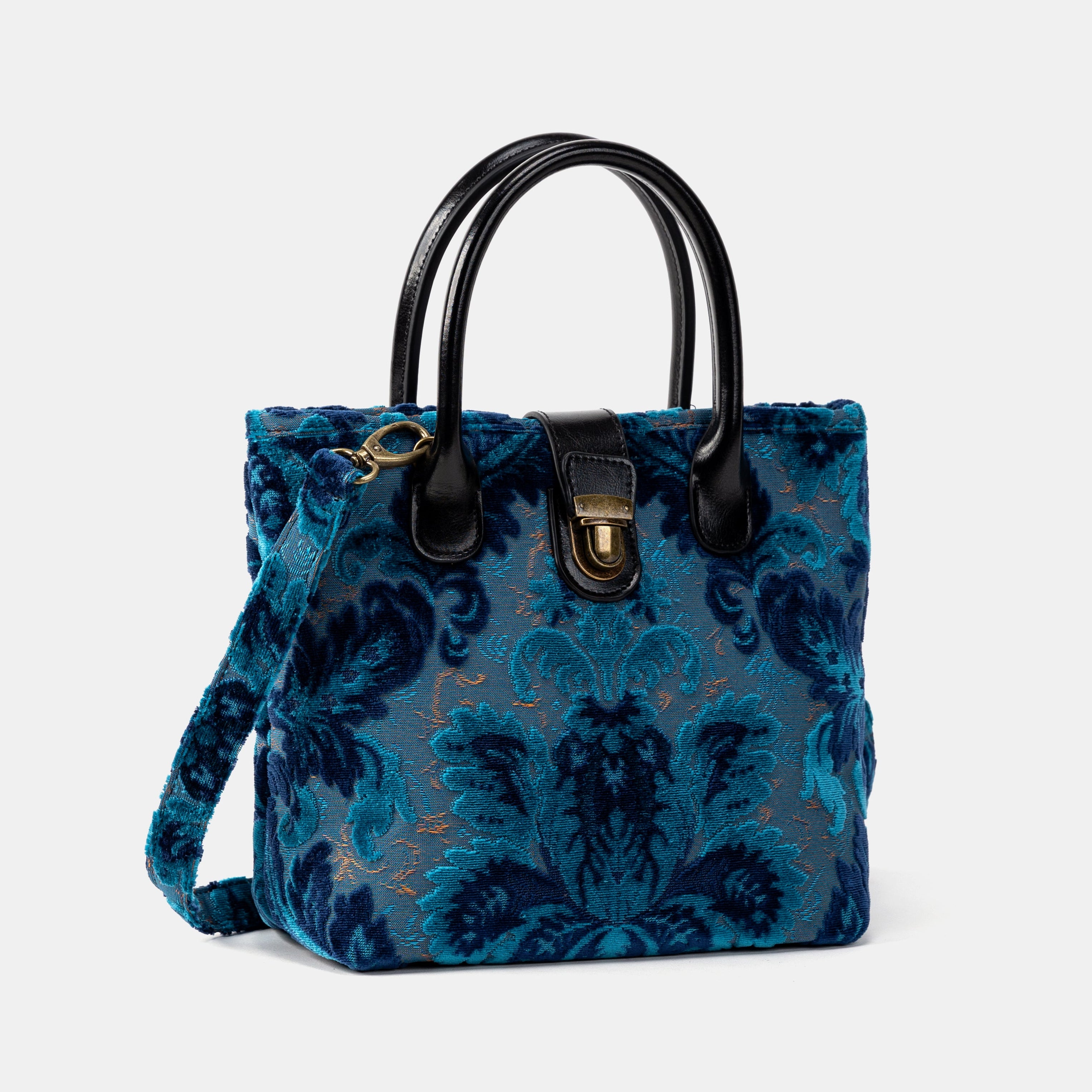 Burnout Velvet Revival Aqua Tuck Lock Carpet Satchel front