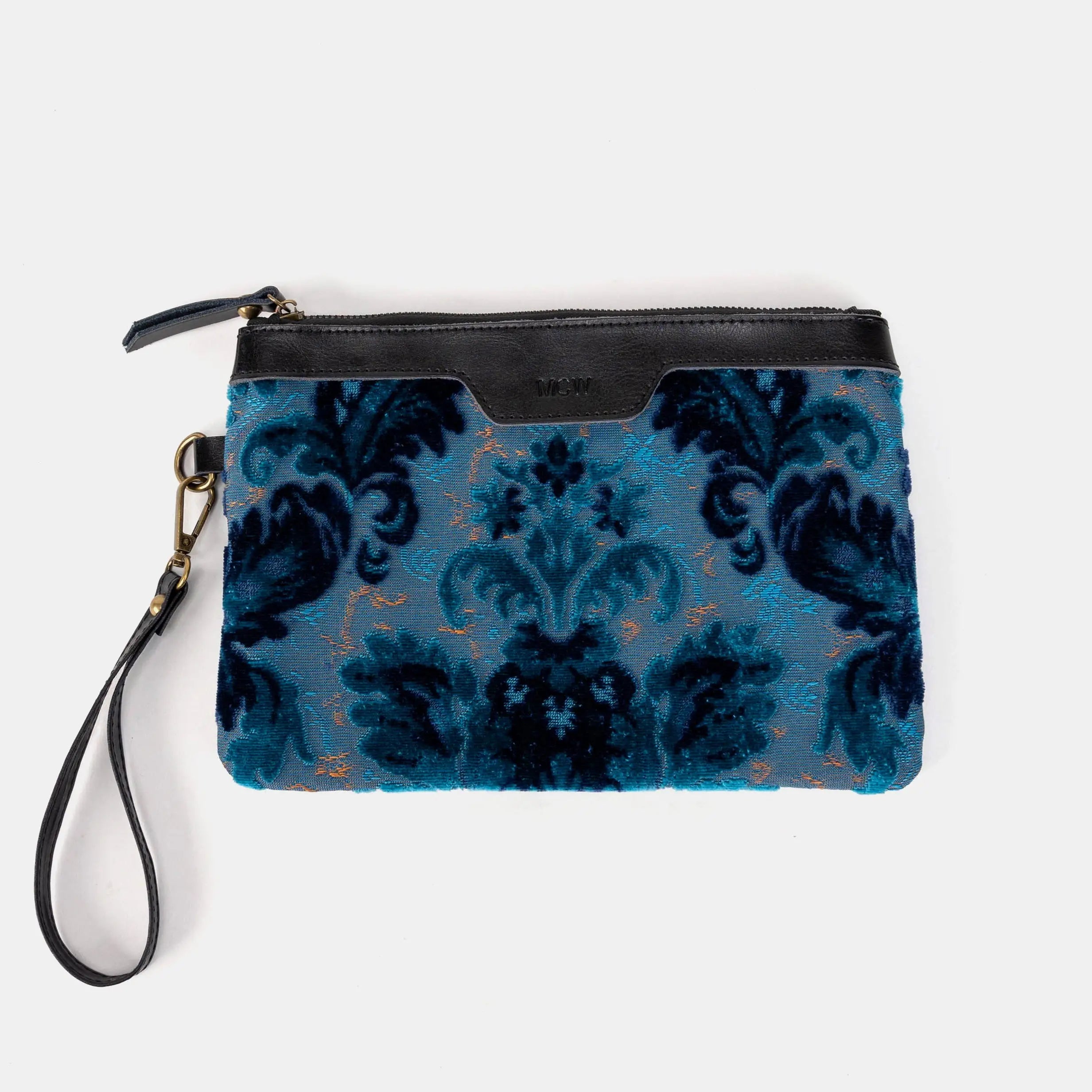 Burnout Velvet Revival Aqua Wristlet Clutch