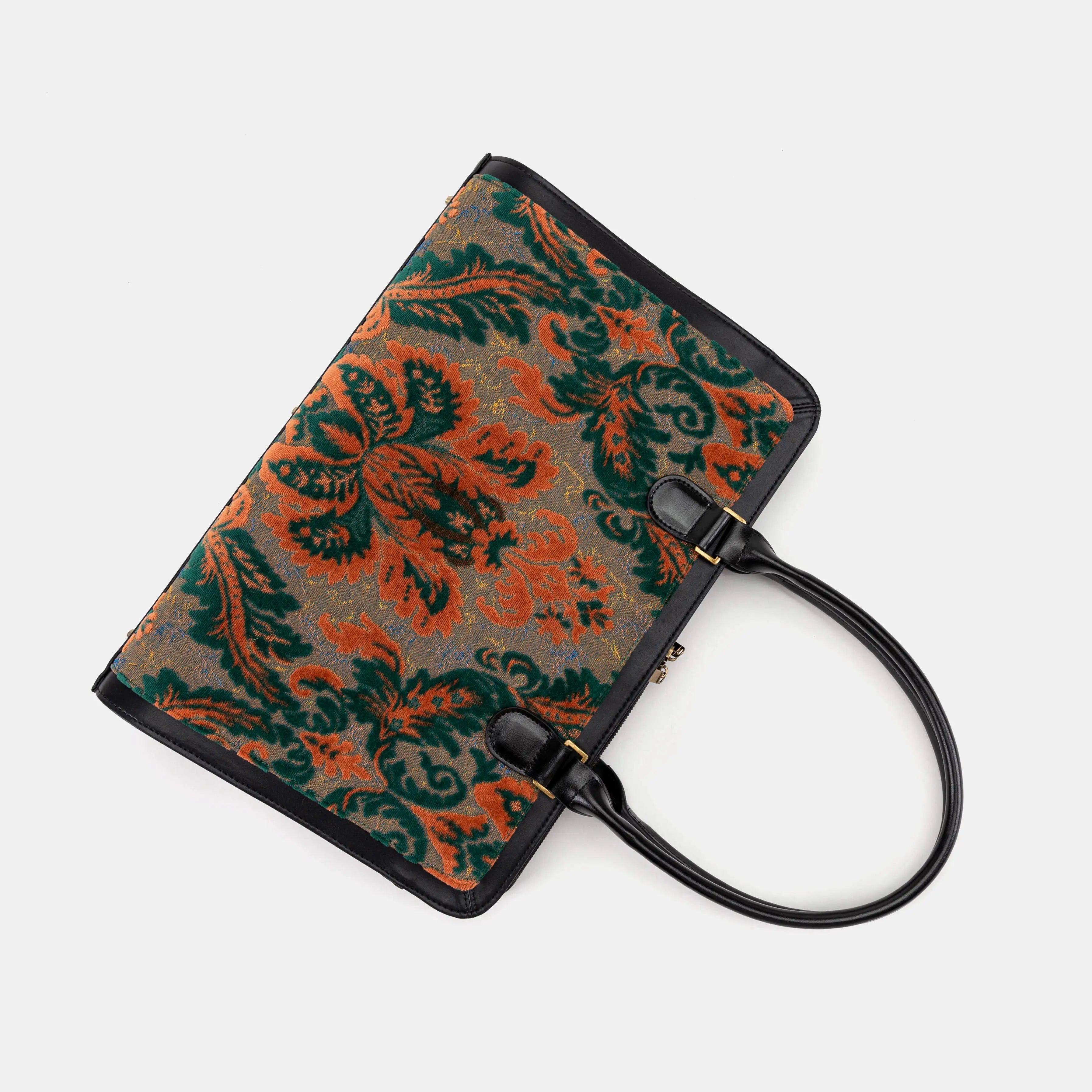 Burnout Velvet Revival Jade Business Tote of America flat lying