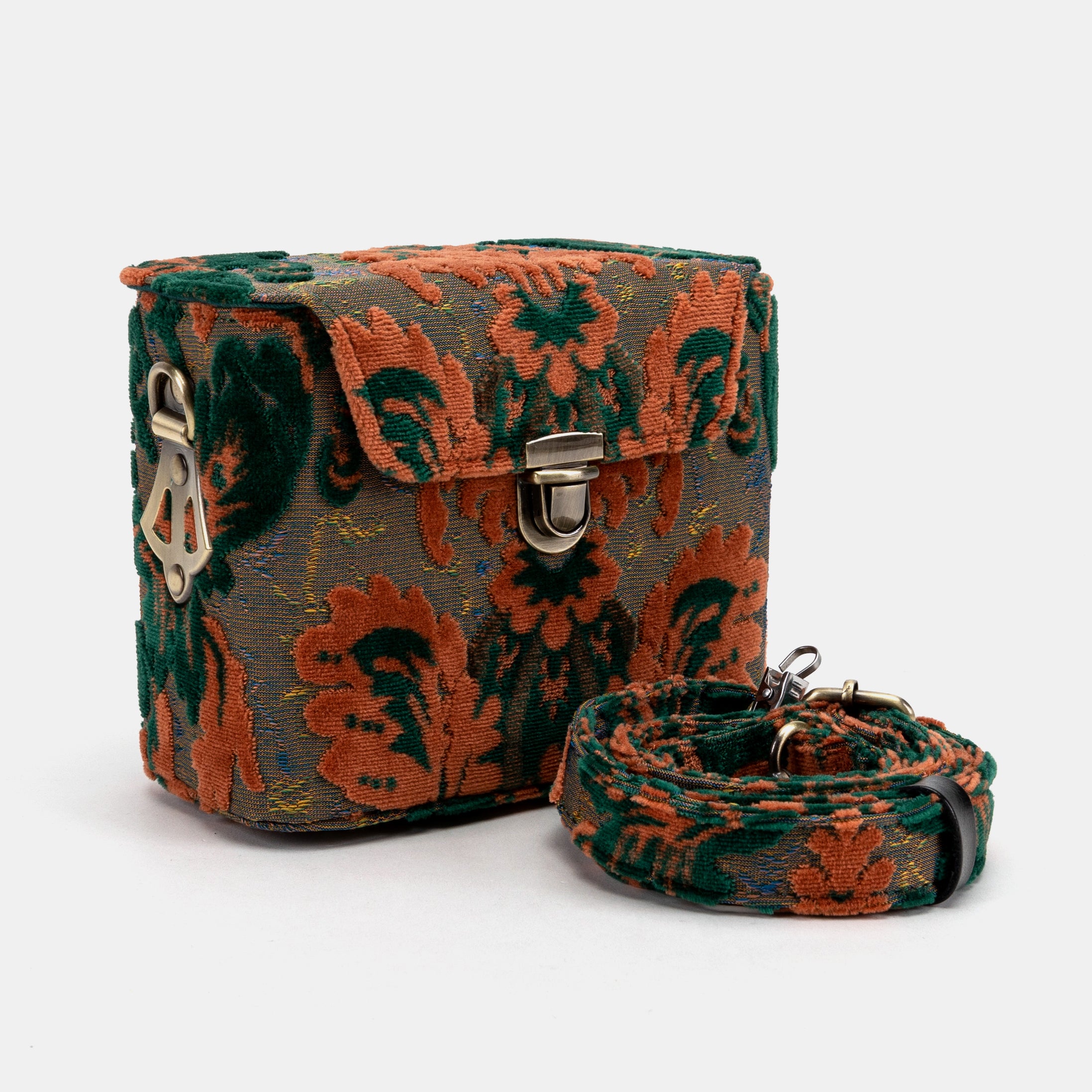 Burnout Velvet Revival Jade Emma Small Train Case Crossbody with handle