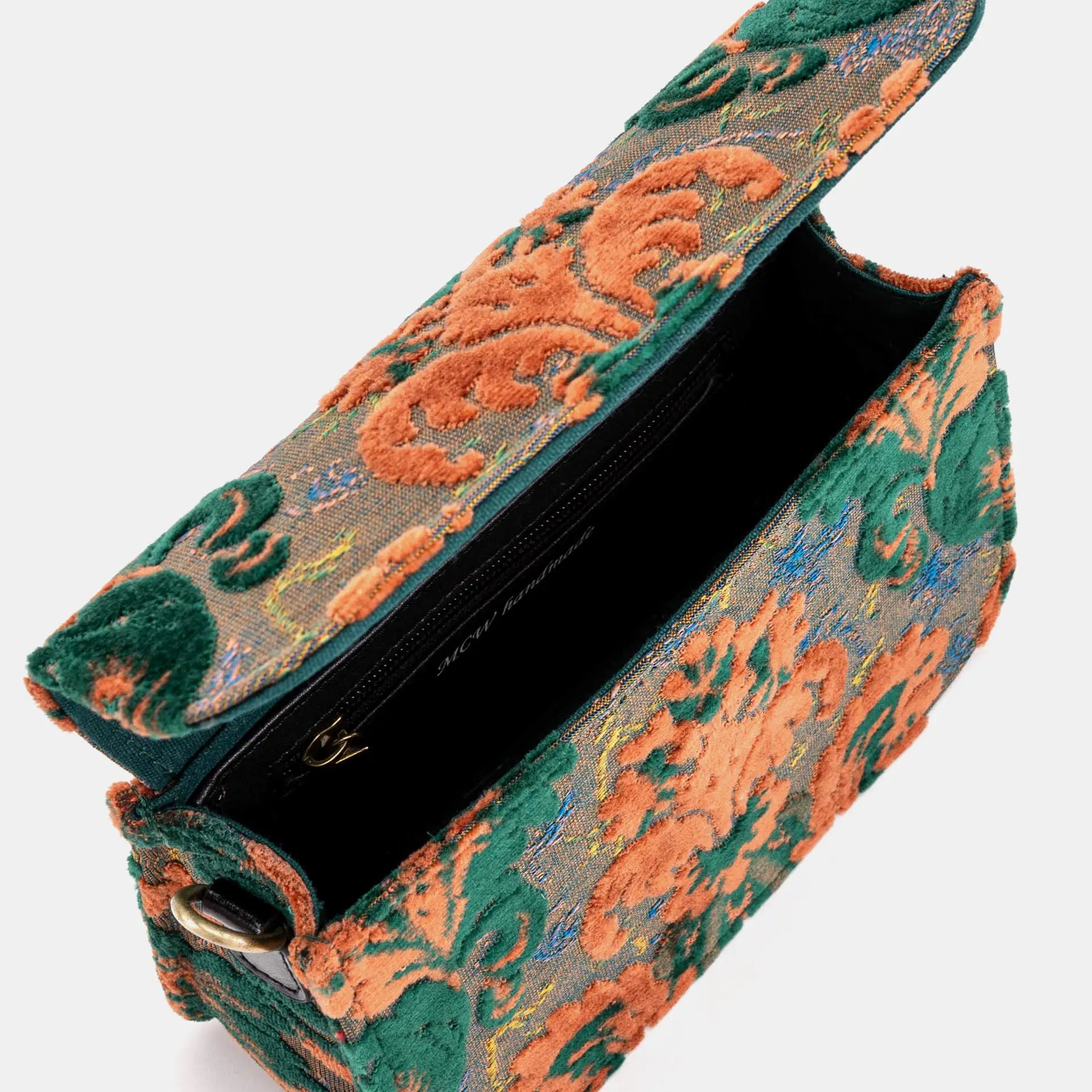 Burnout Velvet Revival Jade Flap Crossbody Bag of America opening