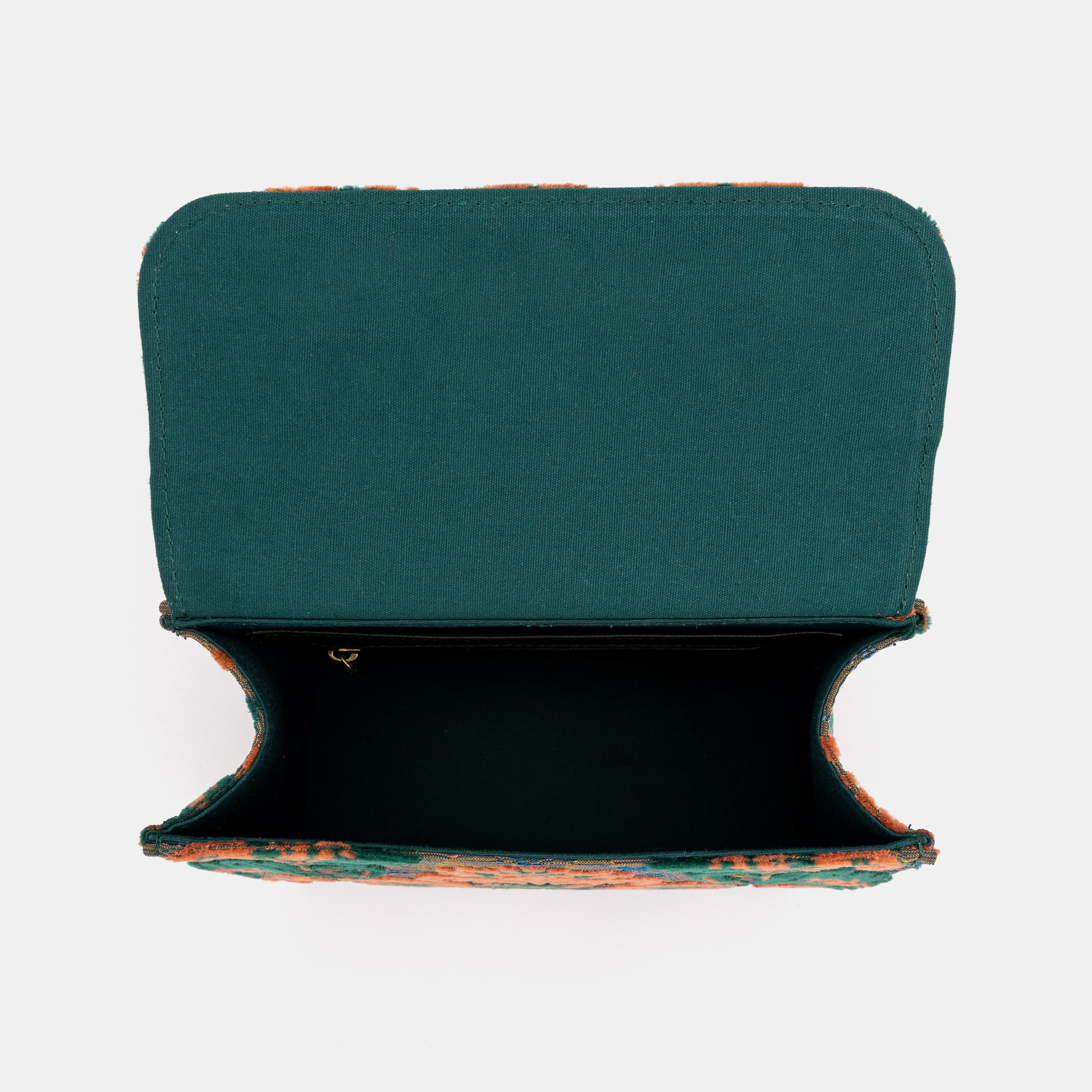 Burnout Velvet Revival Jade Flap Satchel of America inside