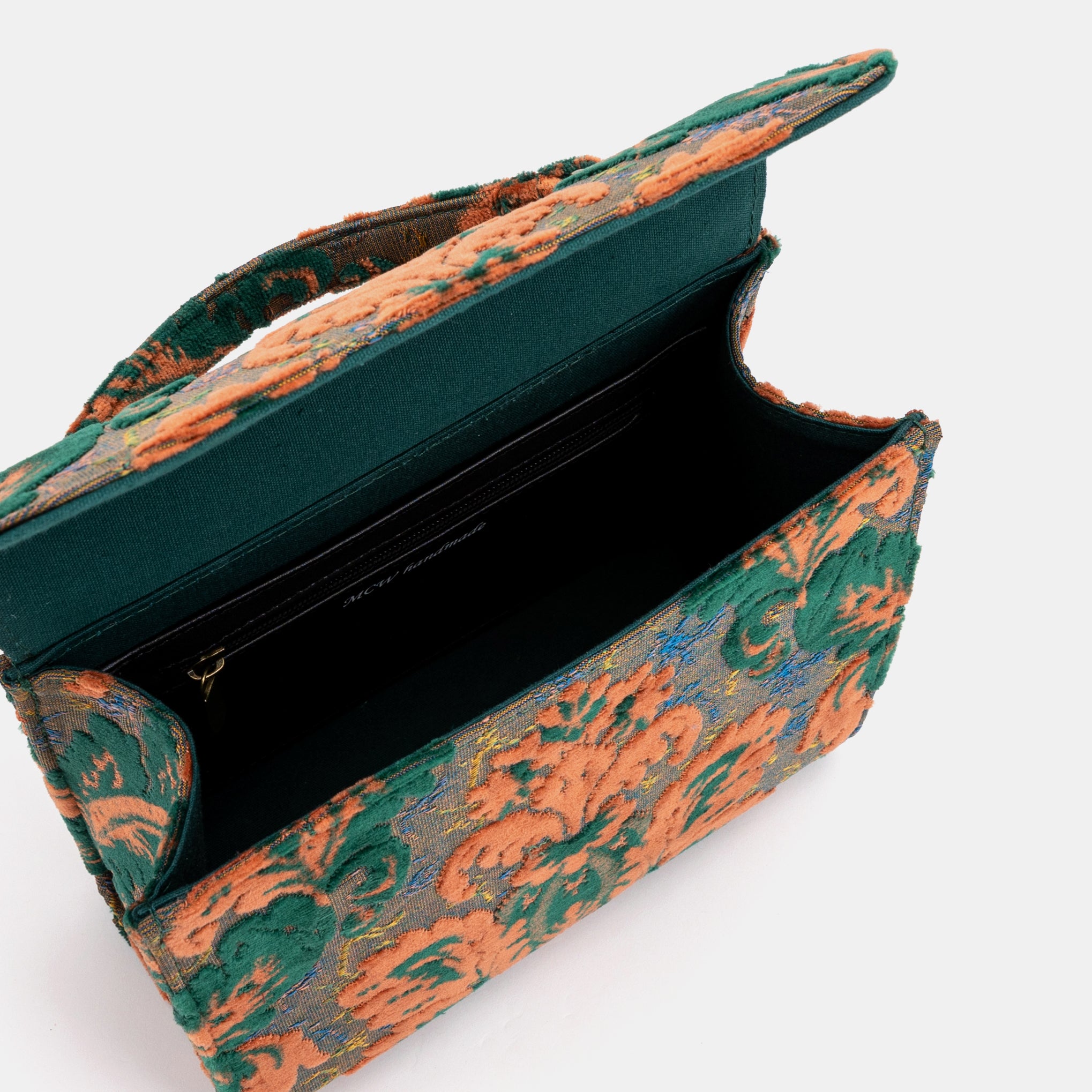 Burnout Velvet Revival Jade Flap Satchel of America opening