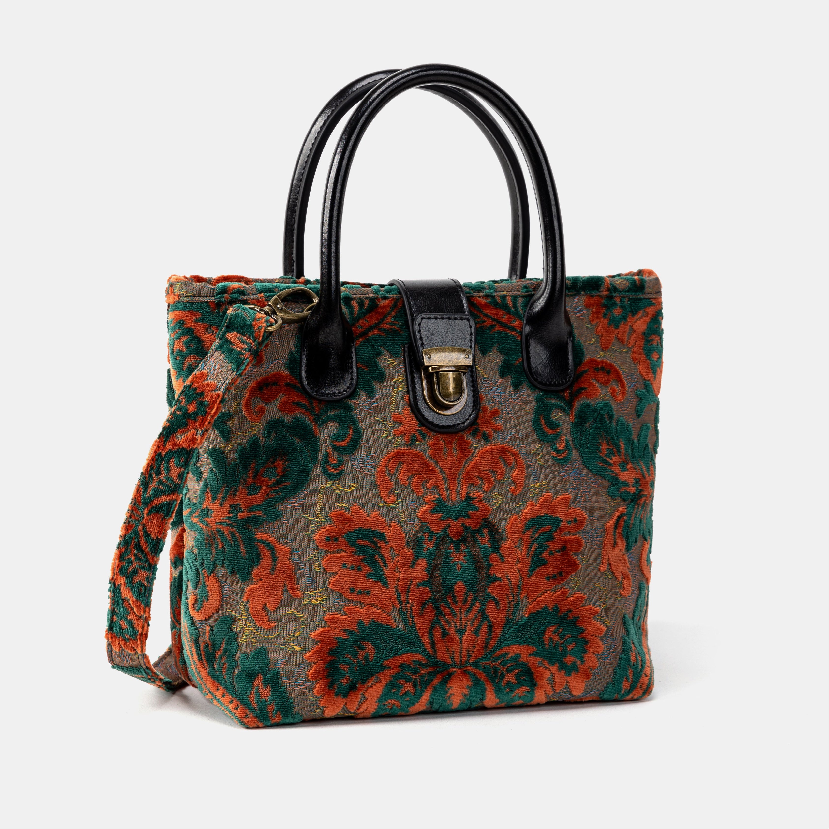 Burnout Velvet Revival Jade Tuck Lock Carpet Satchel of America front