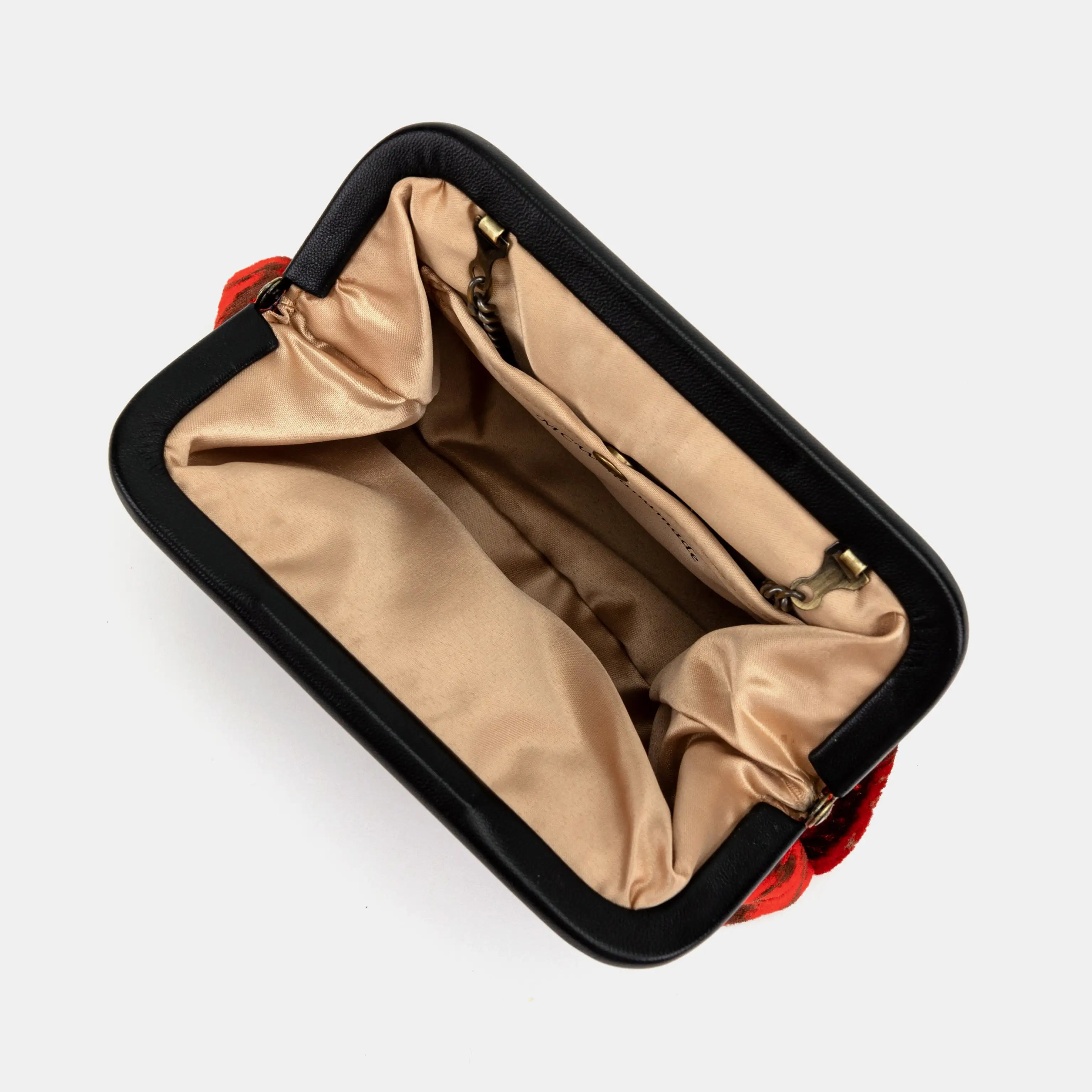 Burnout Velvet Revival Scarlet Alma Clutch open