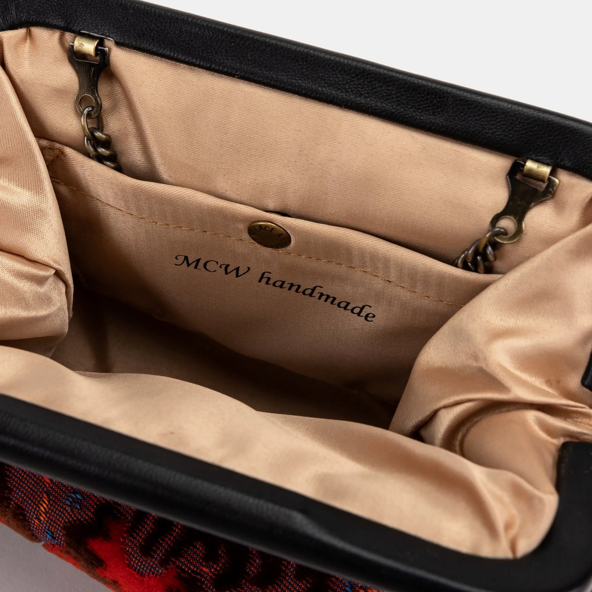 Burnout Velvet Revival Scarlet Alma Clutch detail