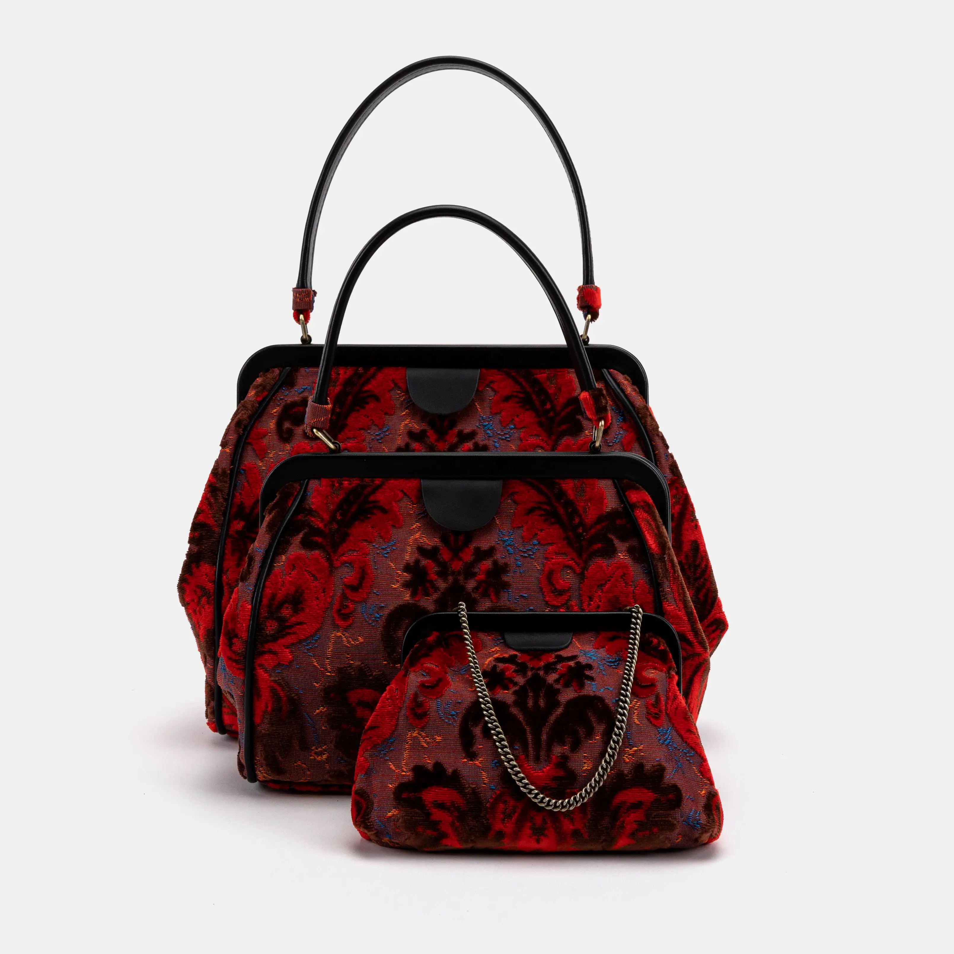 Burnout Velvet Revival Scarlet Alma Shoulder Bag Carpet Bag of America