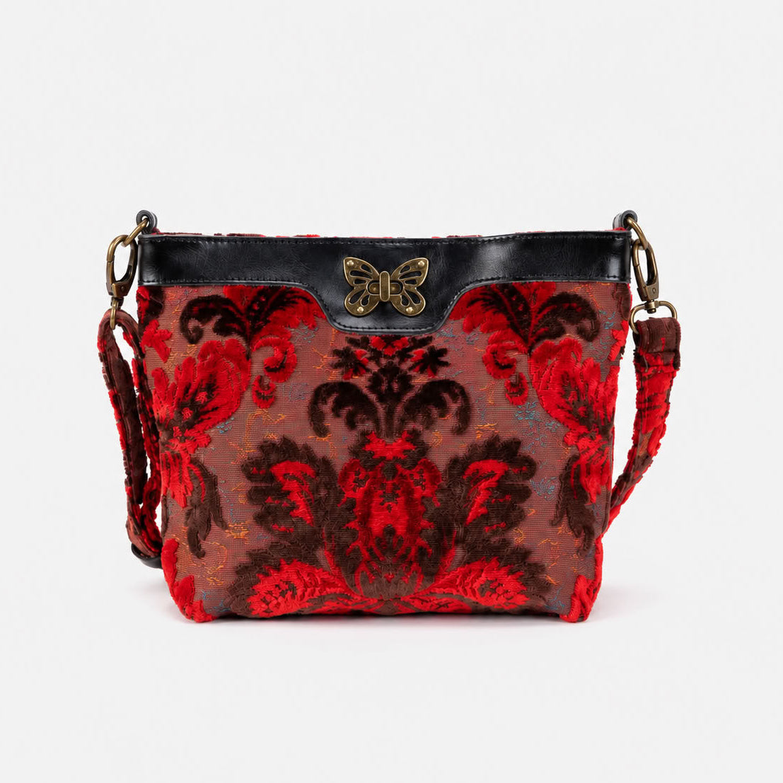 Burnout Velvet Revival Scarlet Butterfly Crossbody Bag of America main