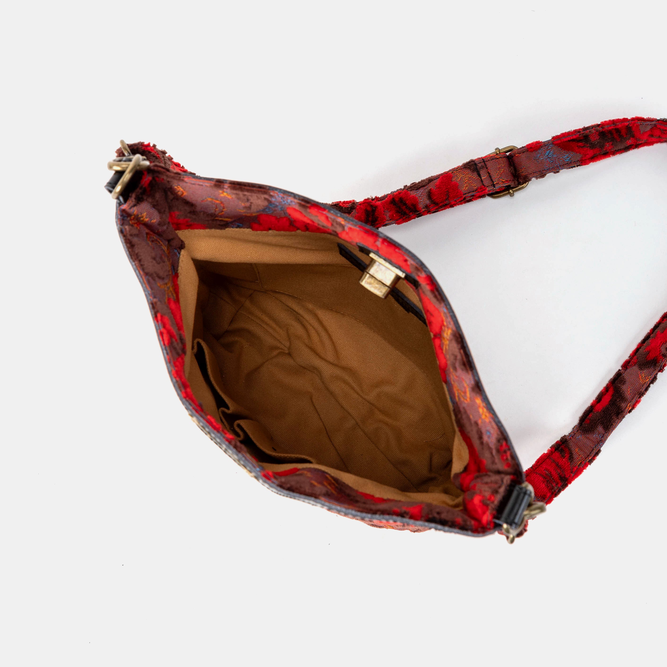 Burnout Velvet Revival Scarlet Butterfly Crossbody Bag of America inside