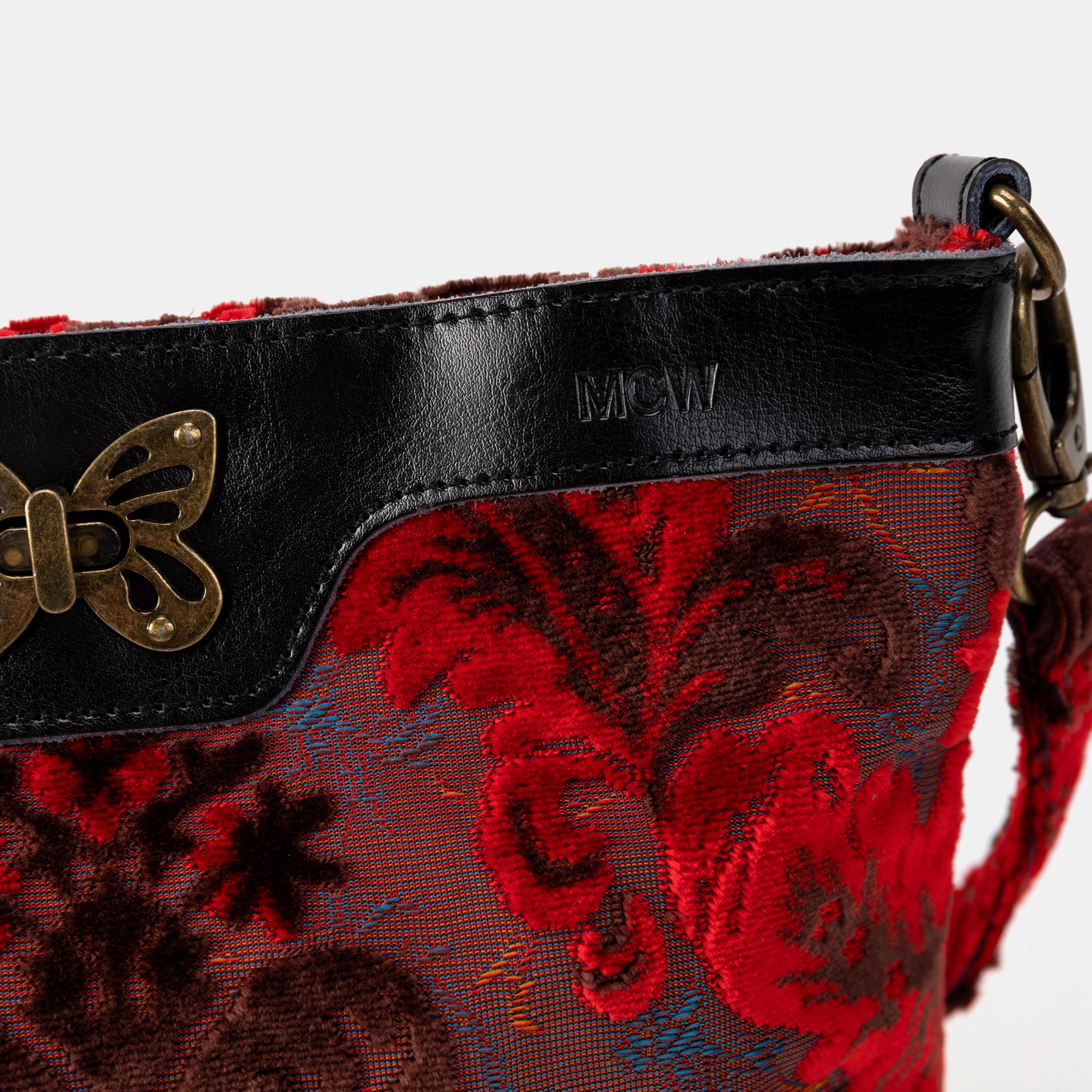 Burnout Velvet Revival Scarlet Butterfly Crossbody Bag of America detail