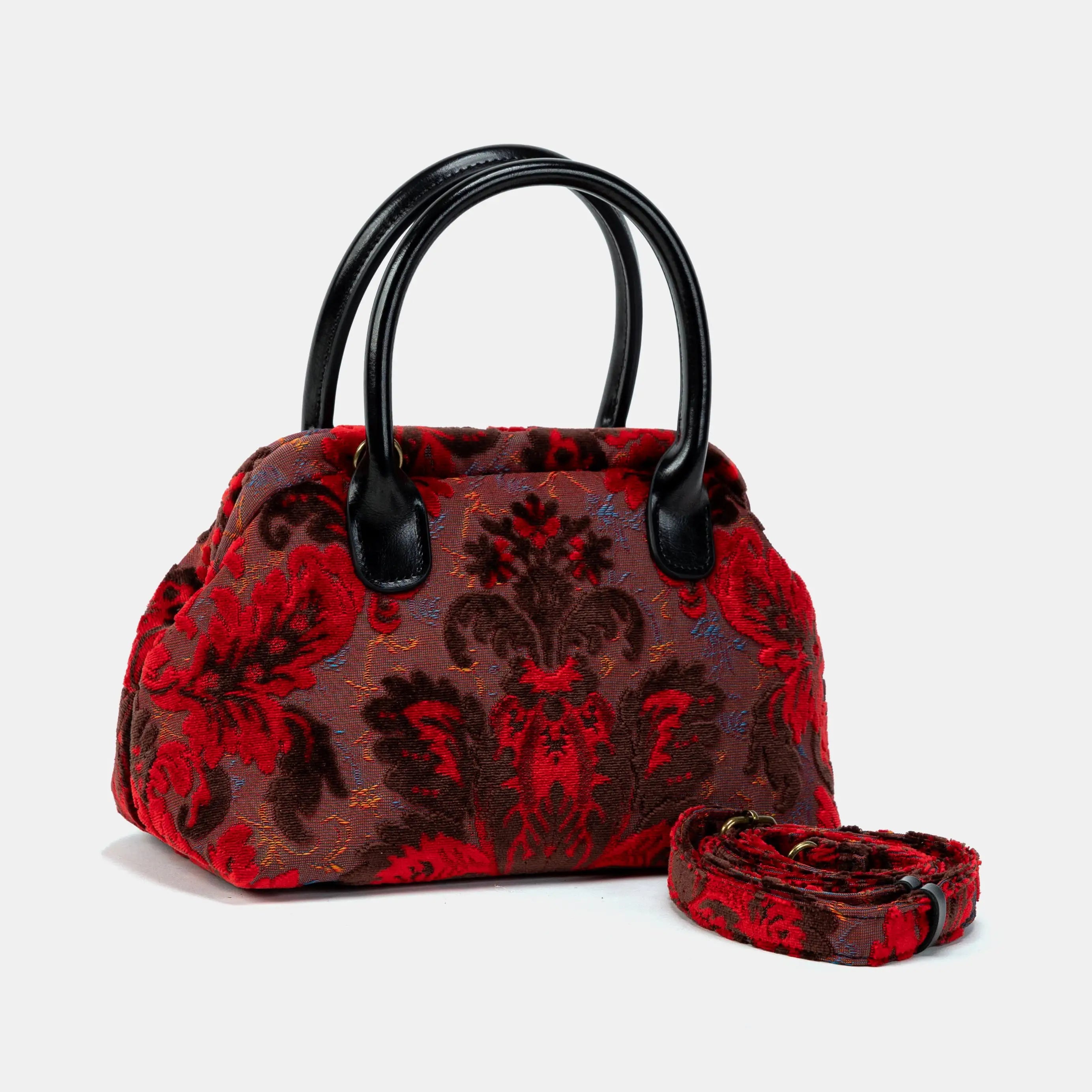 Burnout Velvet Revival Scarlet Carpet Satchel with belt