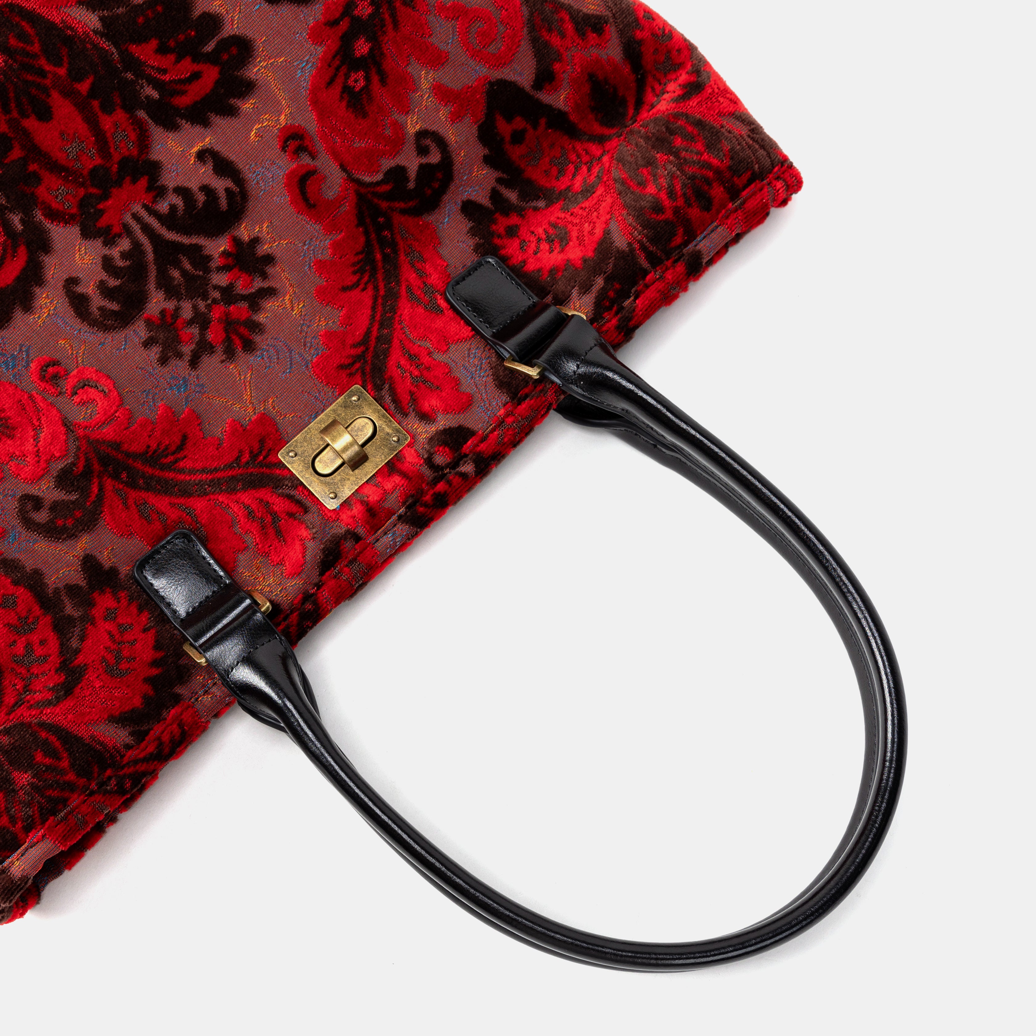 Burnout Velvet Revival Scarlet Carpet Tote Shopper of America handle belt